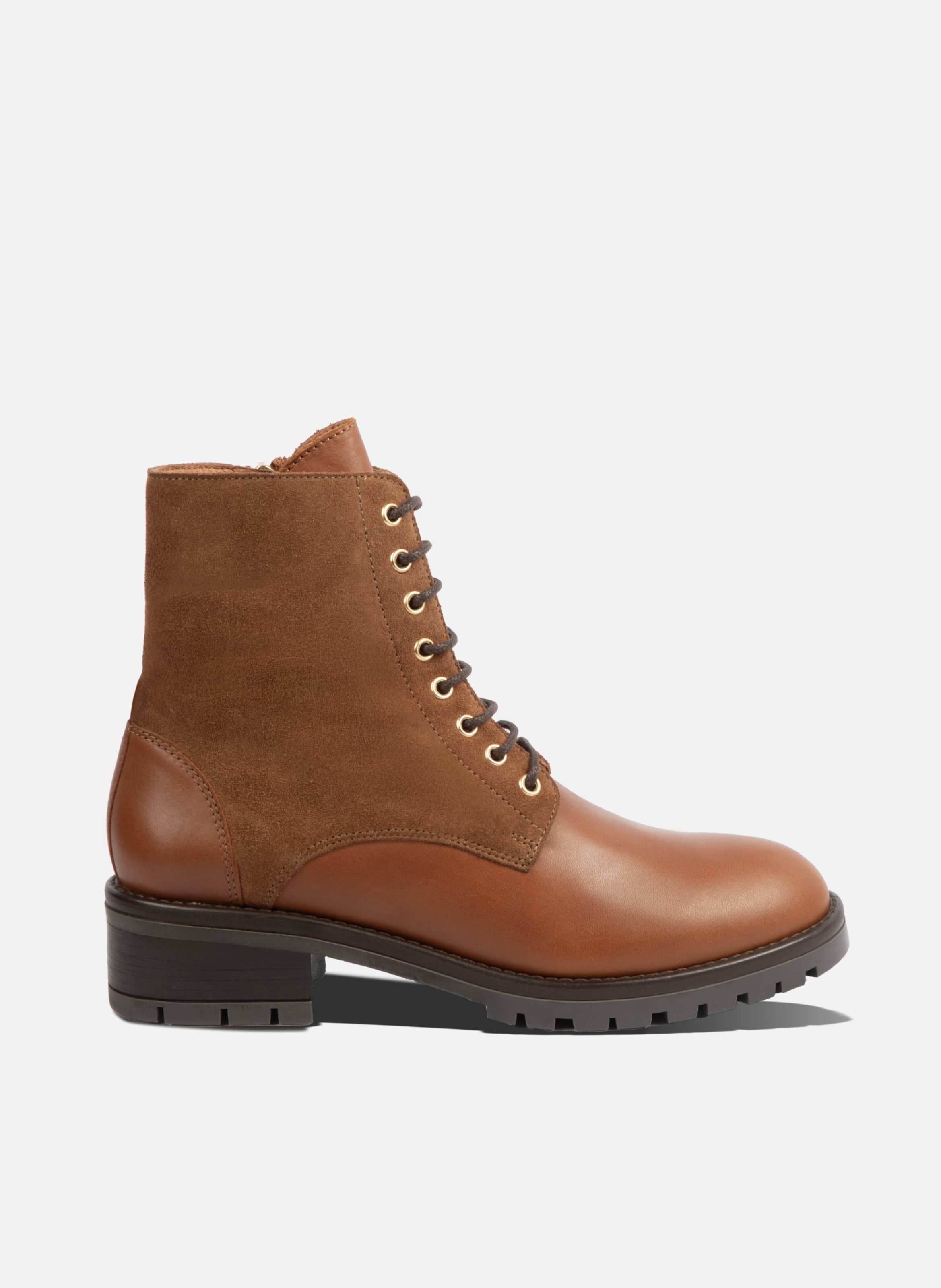 Bottines à lacet romy cuir daim et cuir lisse noir JULES & JENN Marron