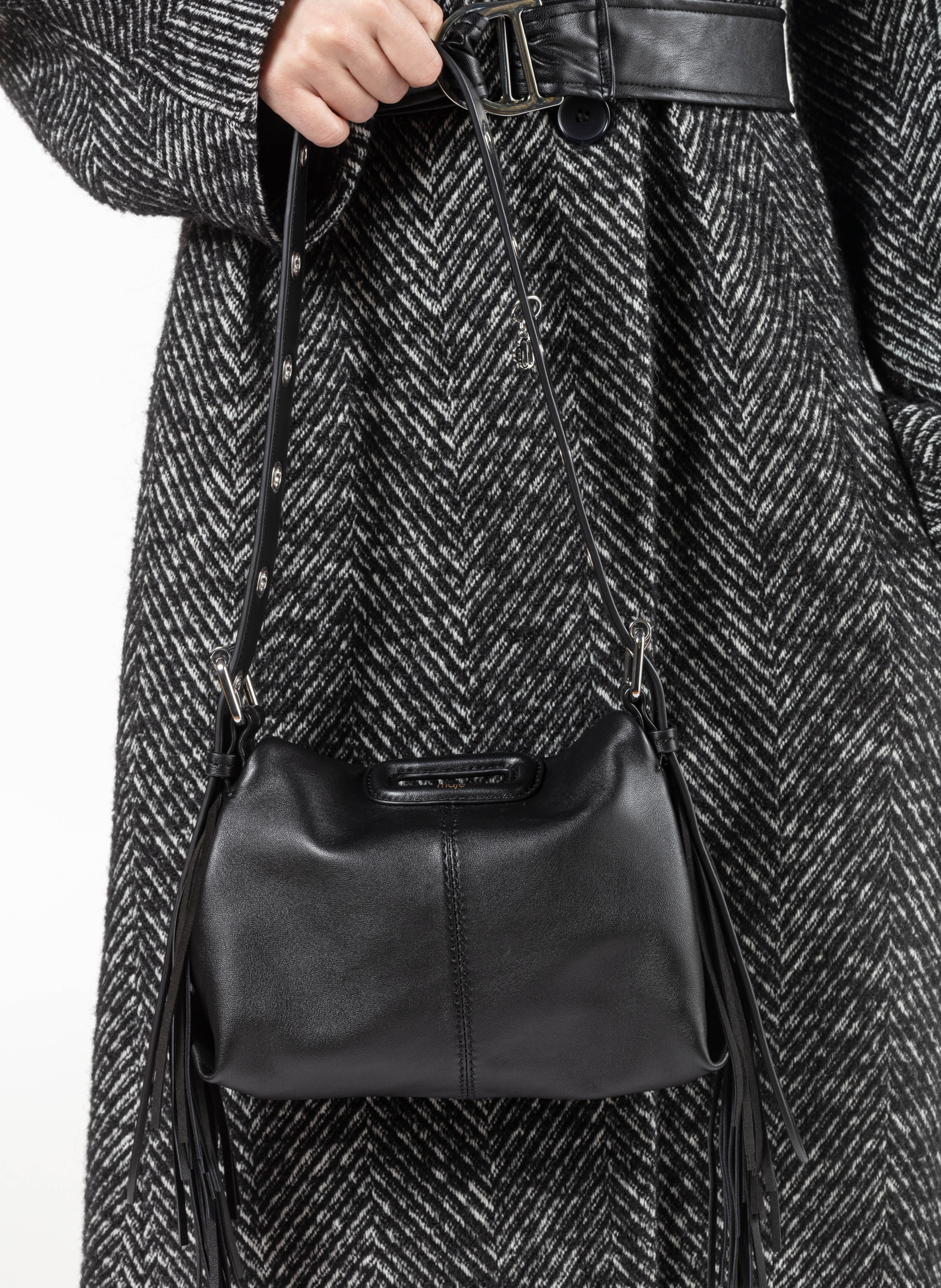 Sac bandoulière en cuir lisse miss m mini MAJE Noir