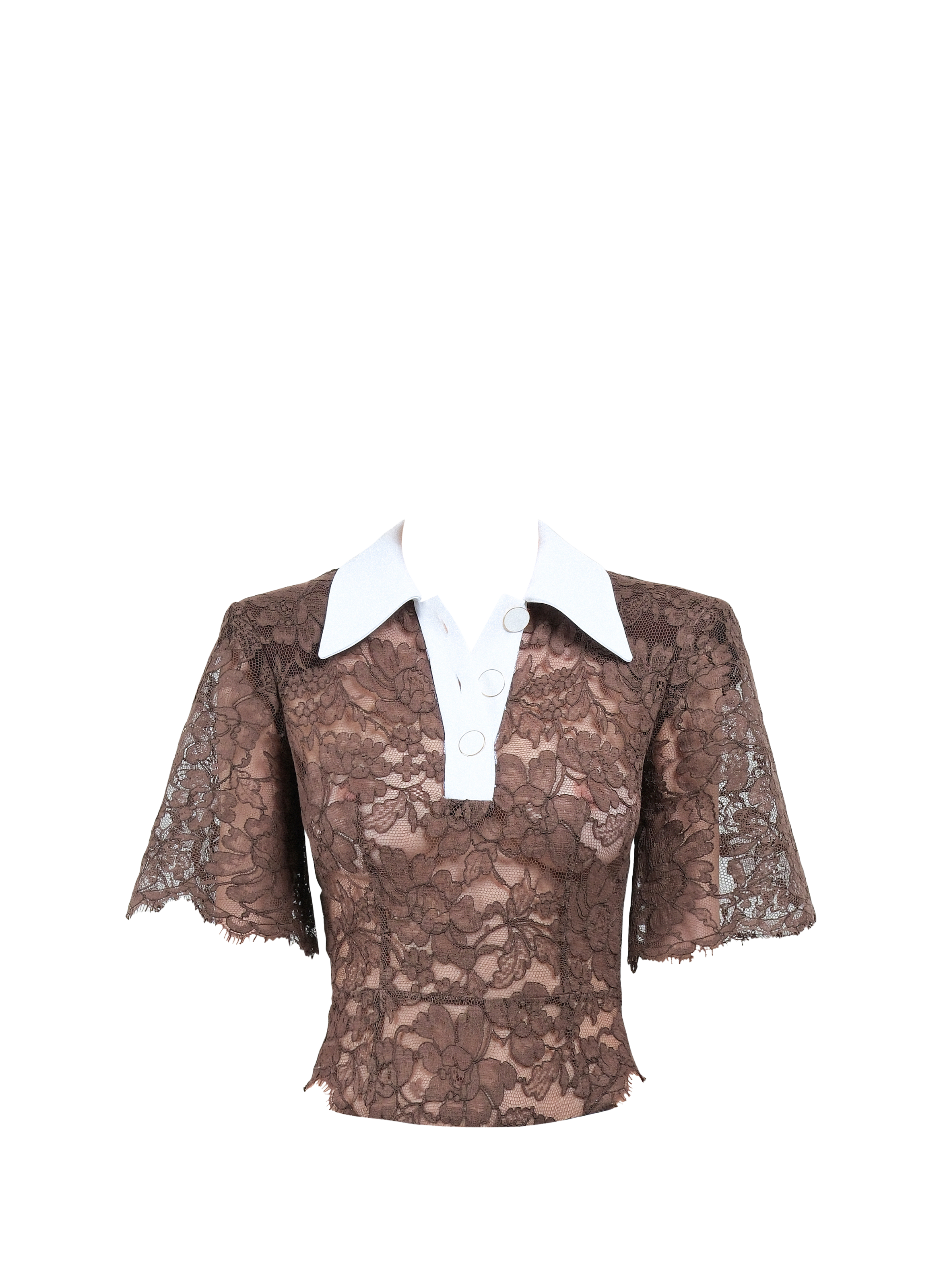 Short-sleeved top with shirt collar in blended cotton ROWEN ROSE Brown