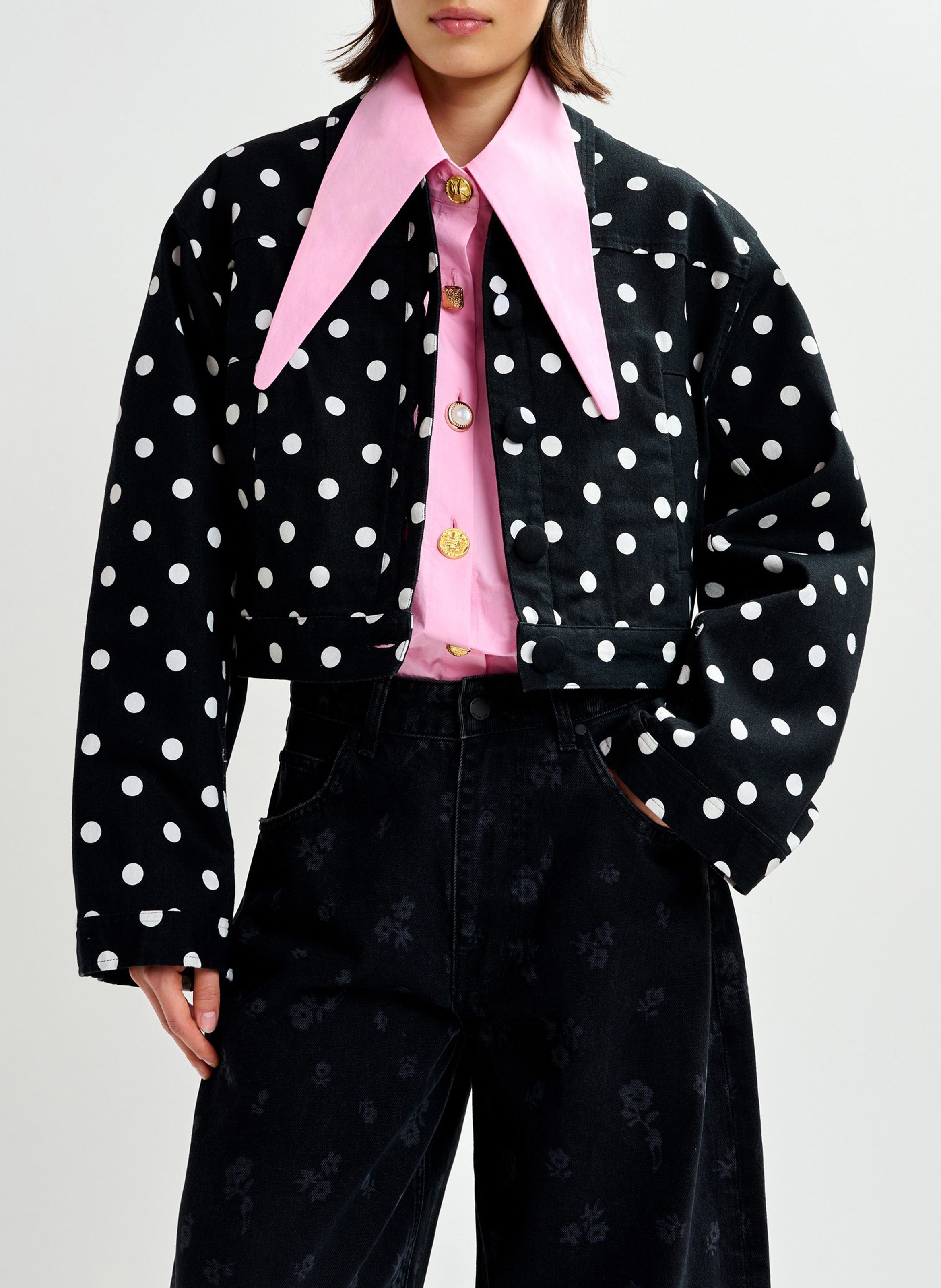 Veste droite col classique en coton imprimé jaborosa ESSENTIEL ANTWERP Blanc