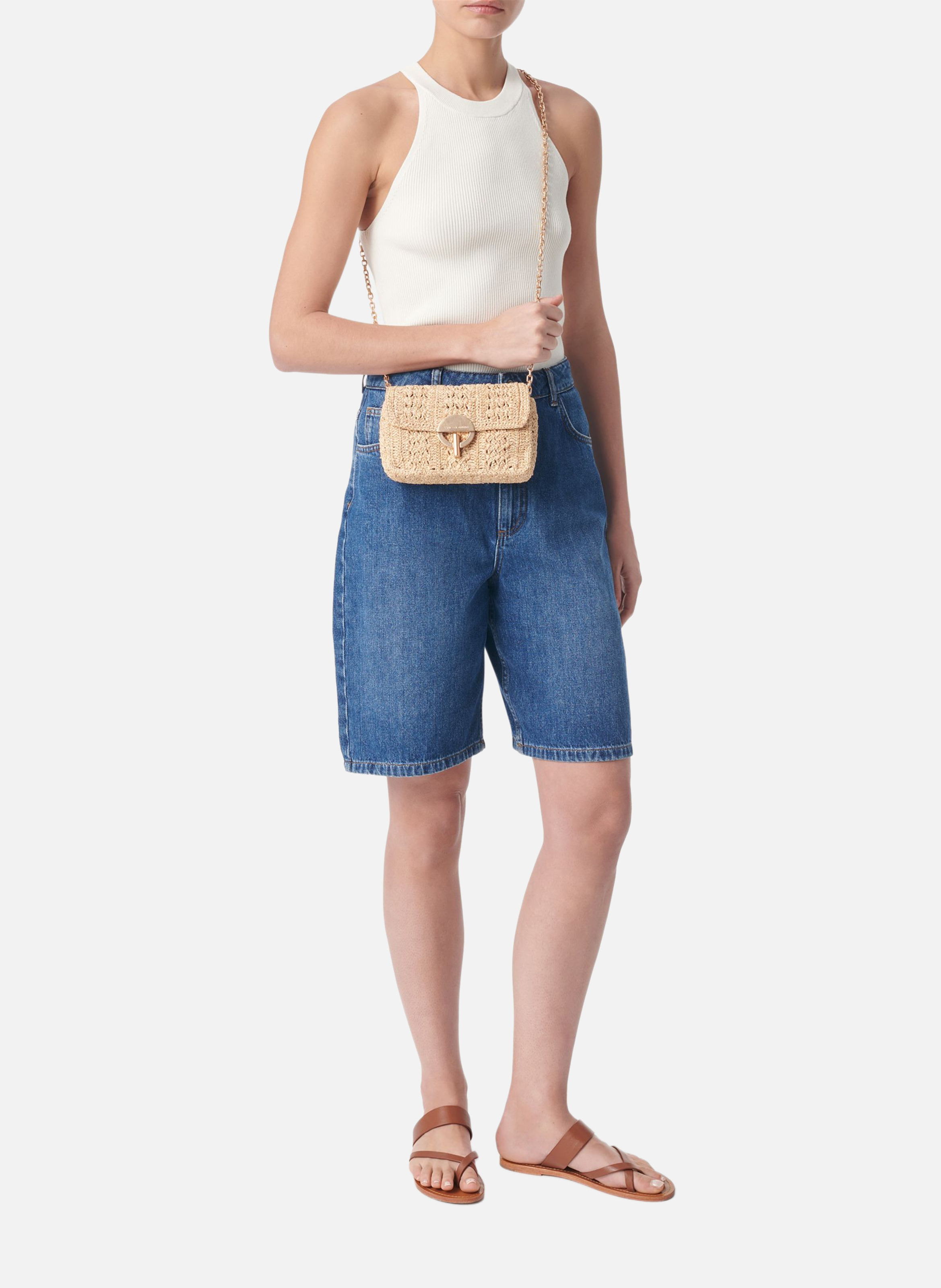 Petit sac moon en raphia VANESSA BRUNO Beige