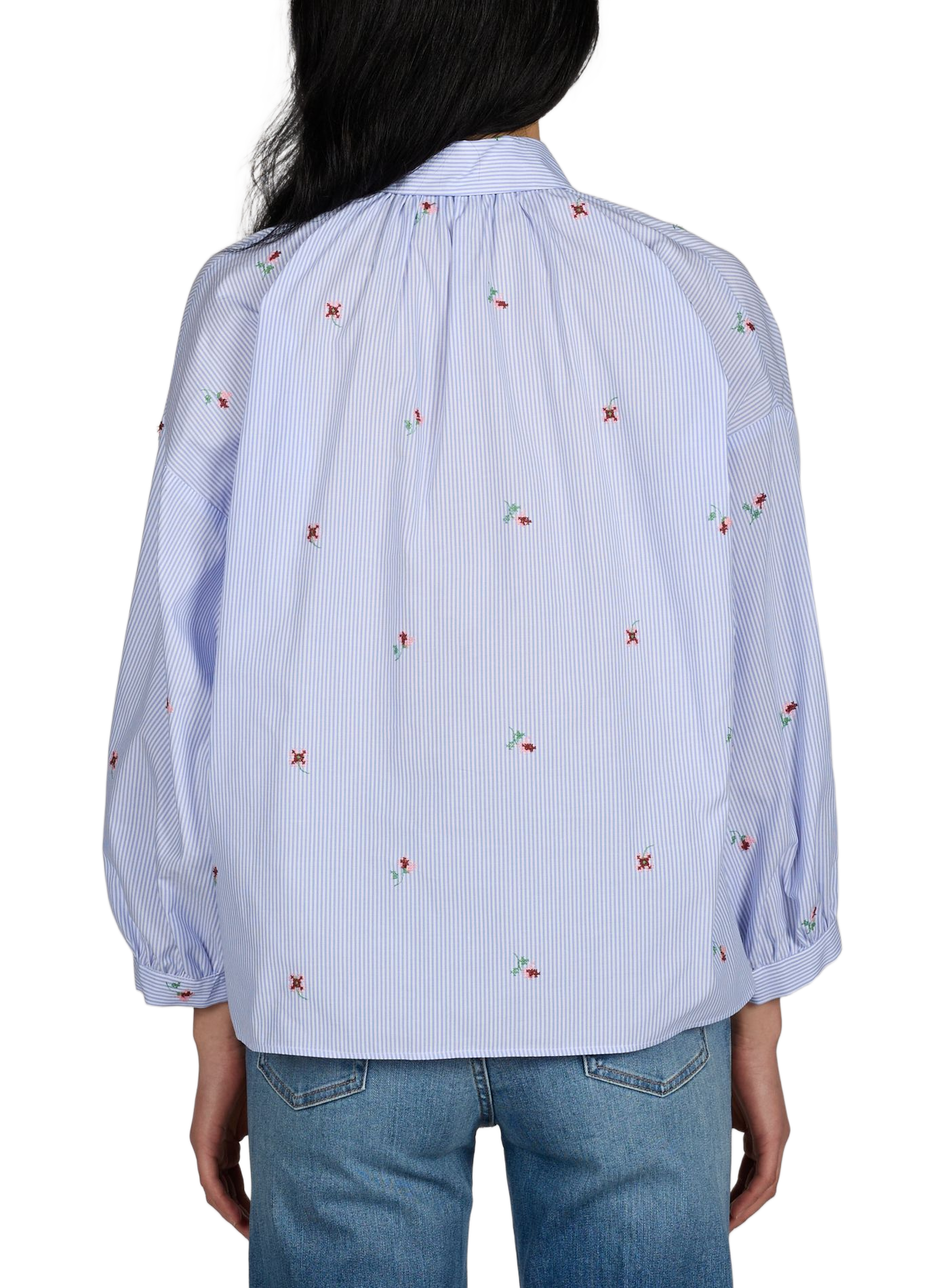 Cotton shirt with embroidered flowers MAX MARA WEEK END Blue