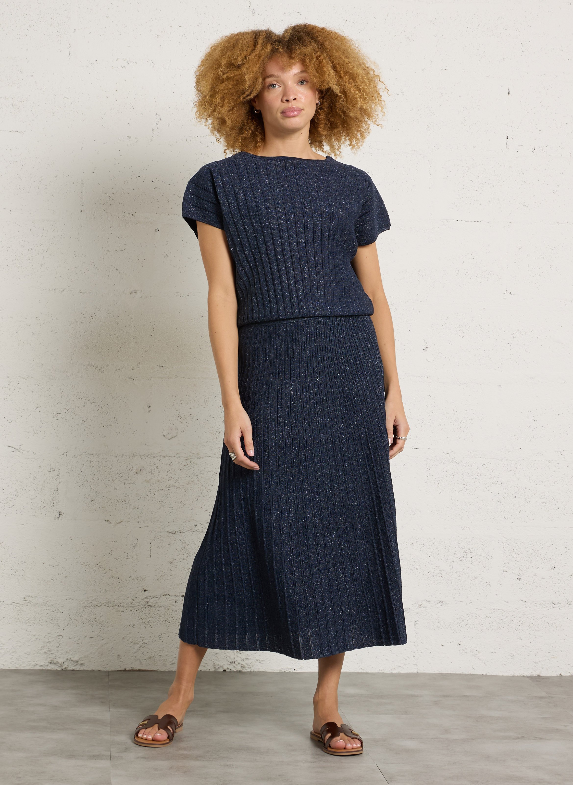 Top oversize col rond en maille pailletée perla MAISON 123 Violet