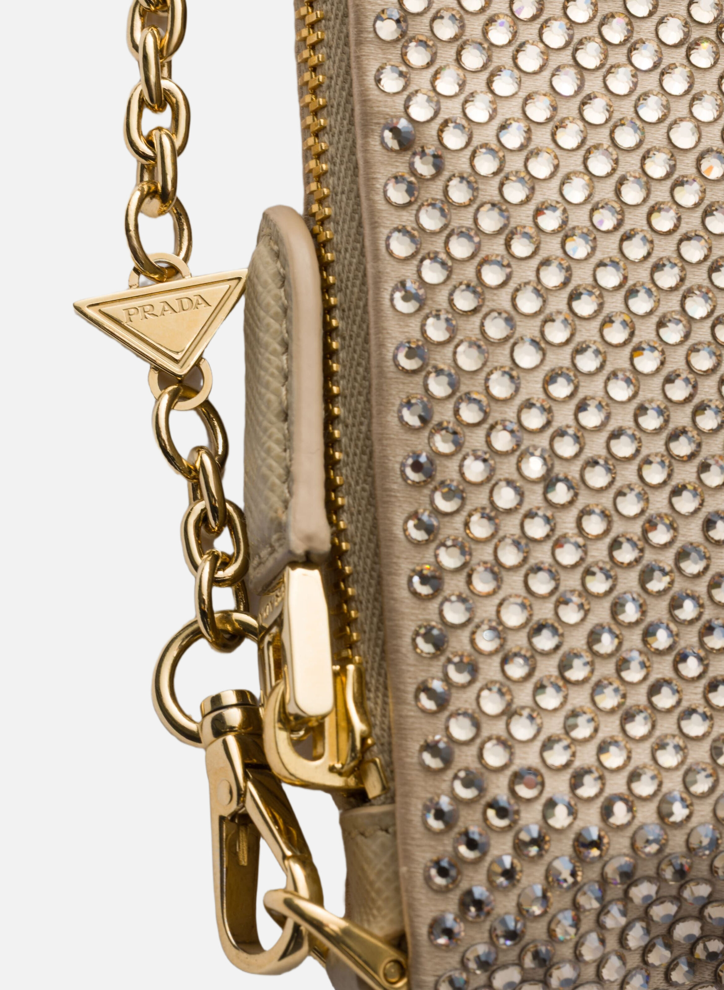 Mini pochette à cristaux avec bandoulière PRADA Beige