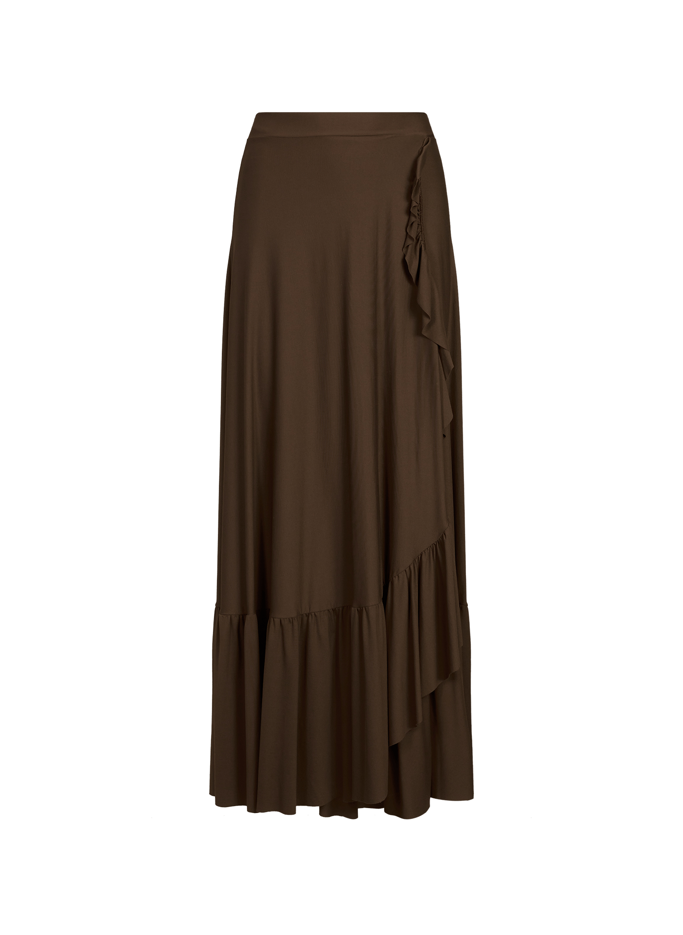 Jupe longue portefeuille volantée Idylle CALARENA Marron