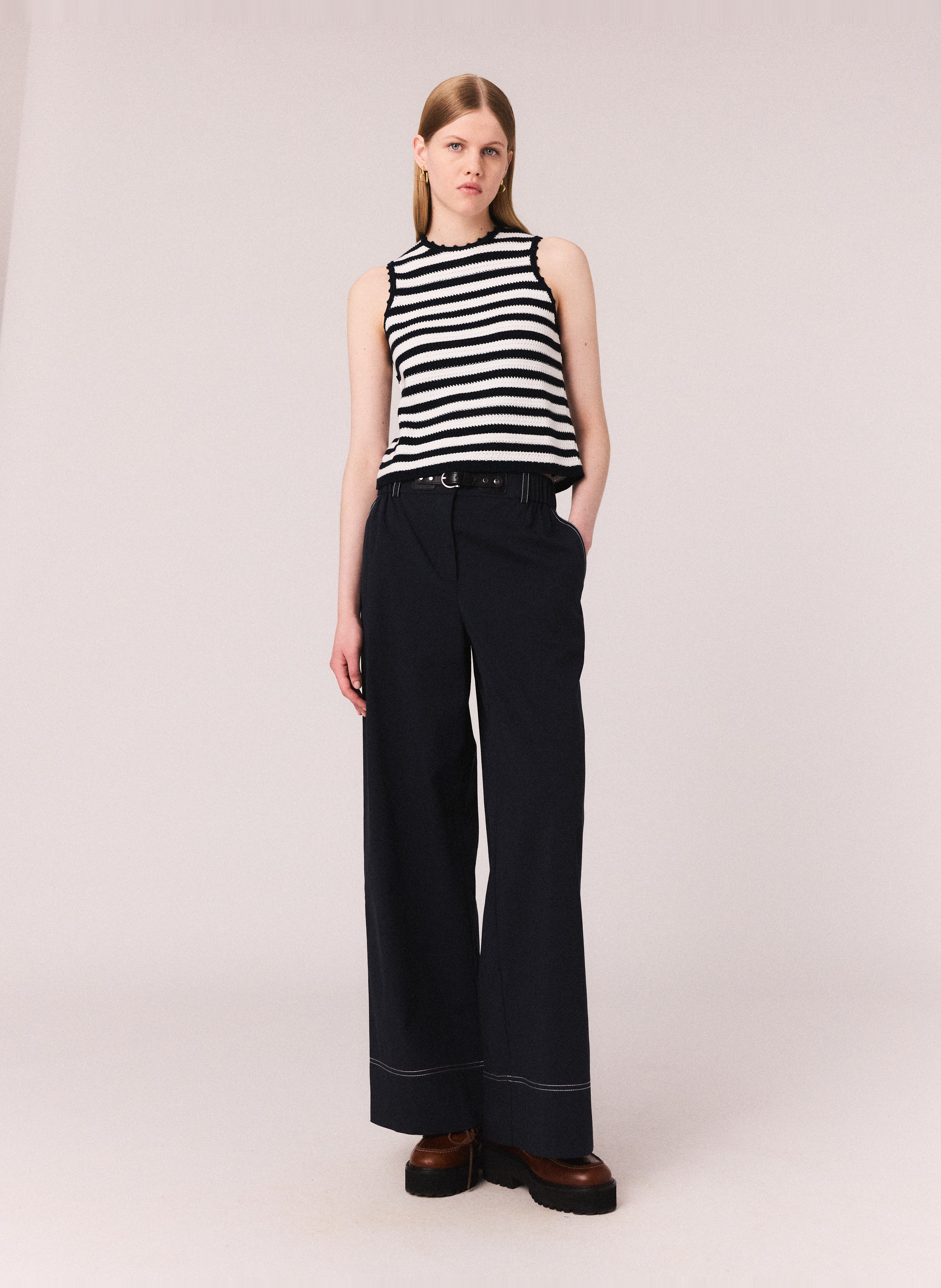 Pantalon large en coton mélangé MAJE Bleu