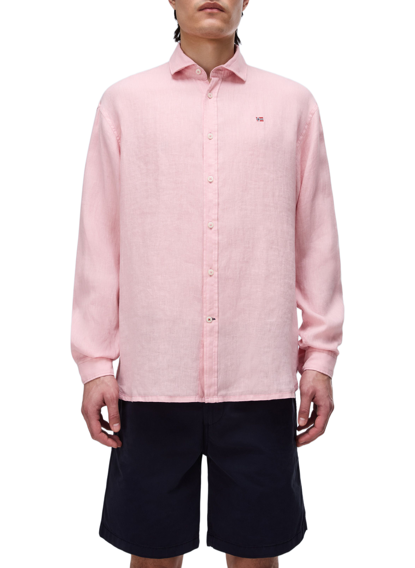 Chemise droite à manches longues en lin NAPAPIJRI Rose