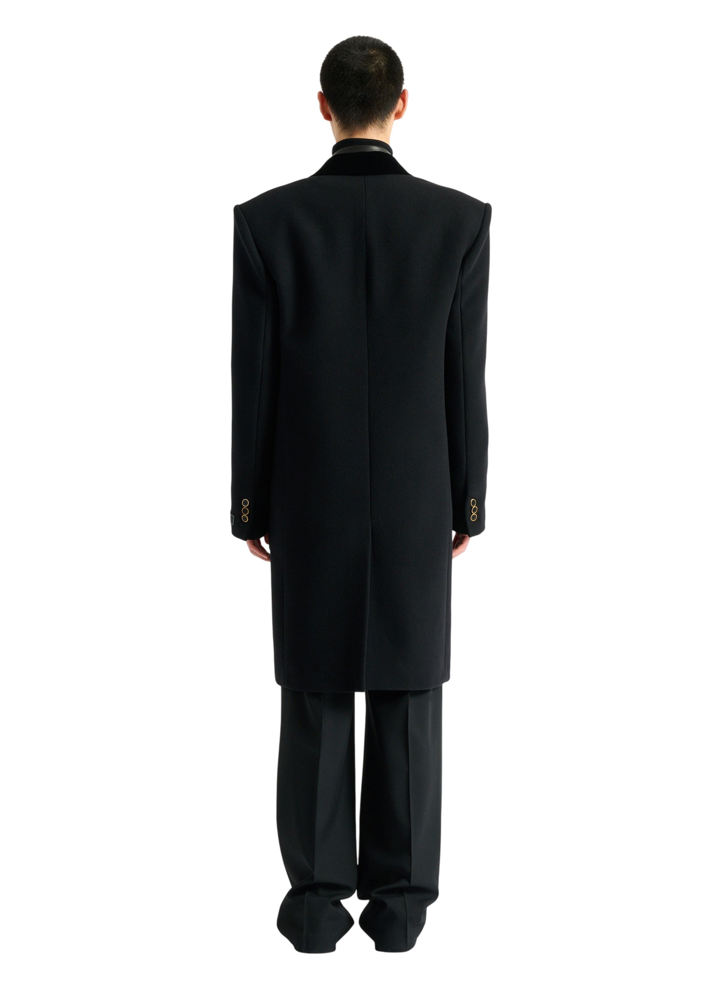 Manteau long en laine et velours BALMAIN Noir