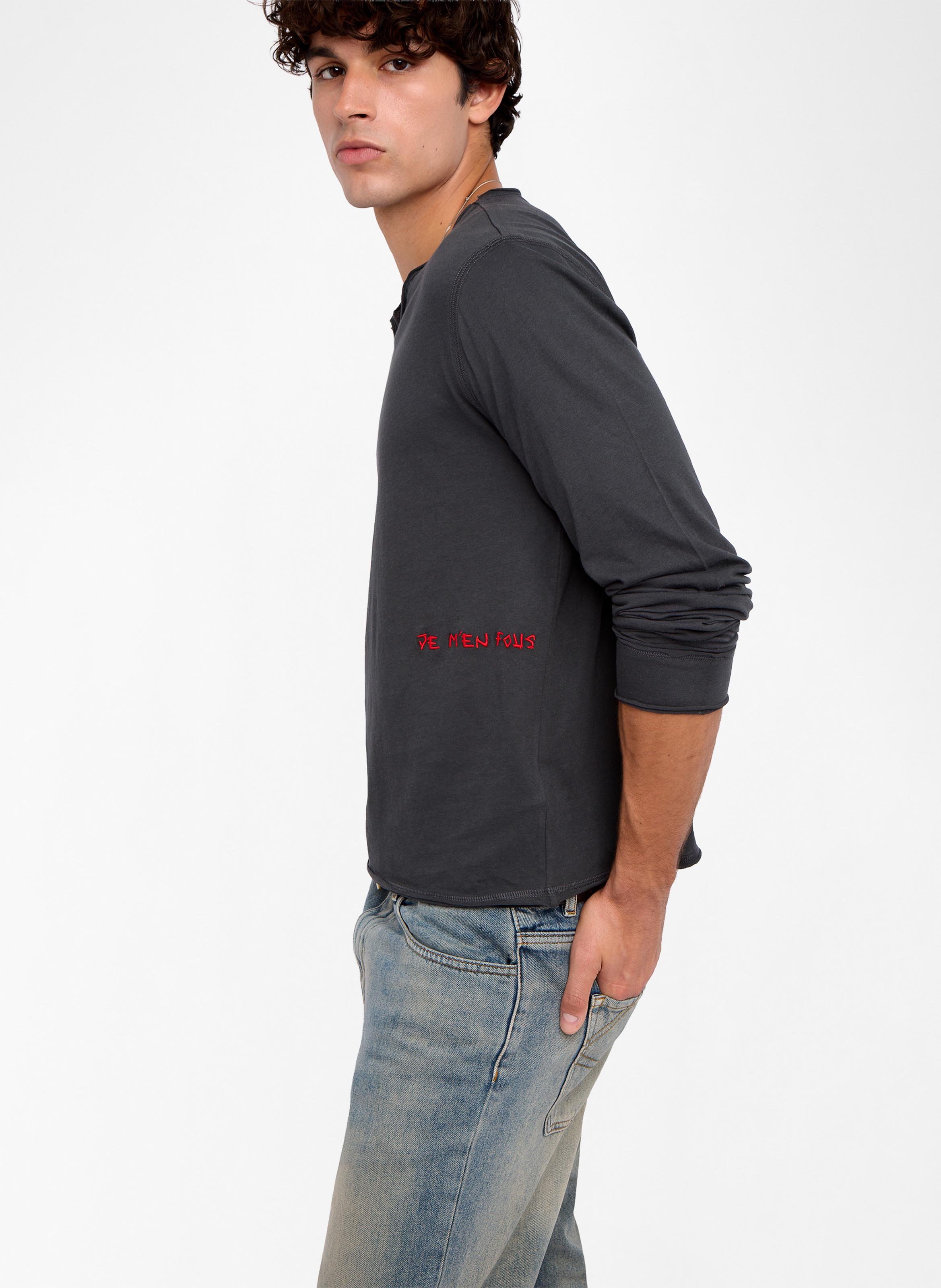Tee-shirt droit col tunisien en coton monastir ZADIG&VOLTAIRE Gris