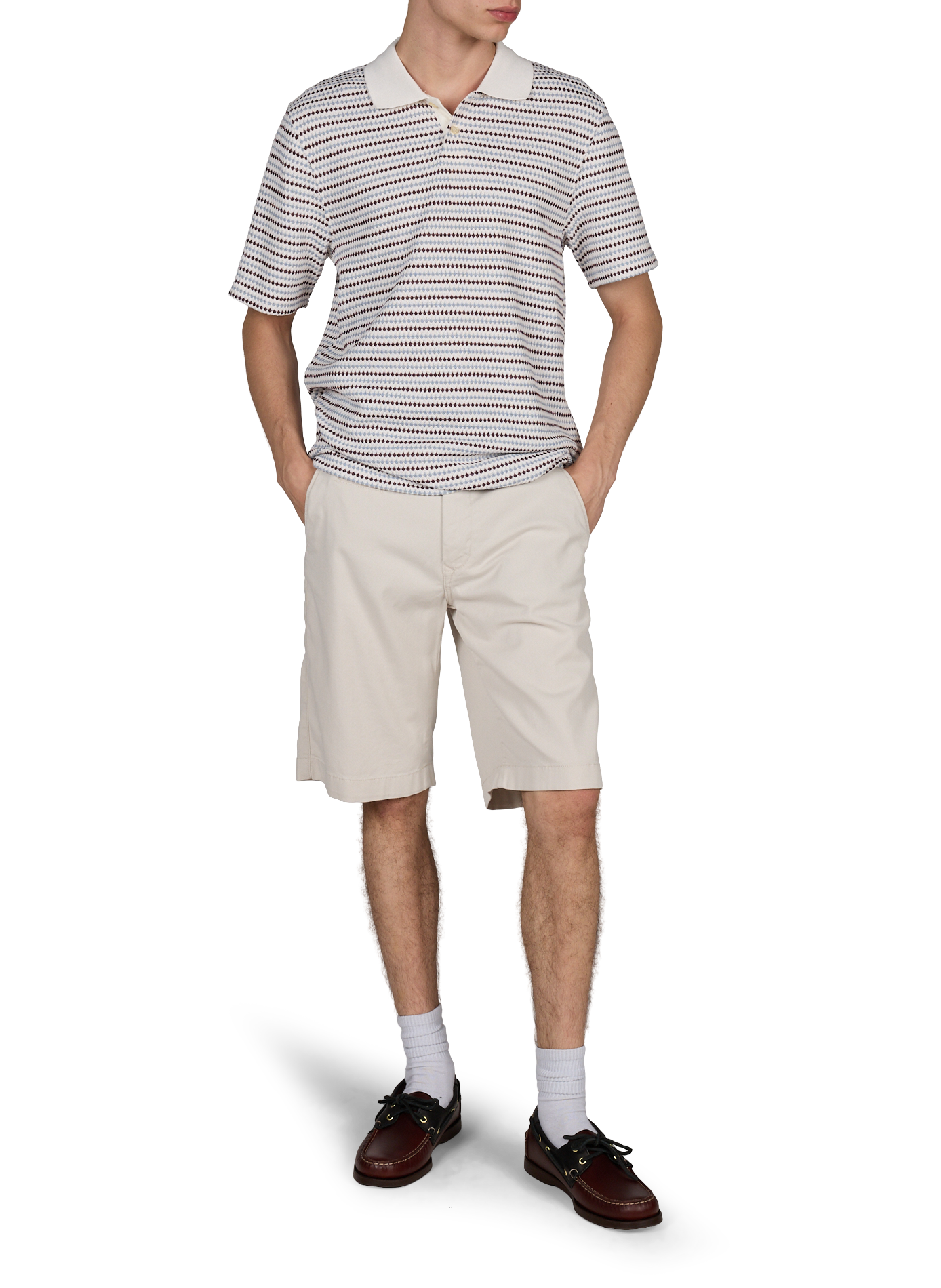 Short-sleeved striped knit polo LES DEUX White