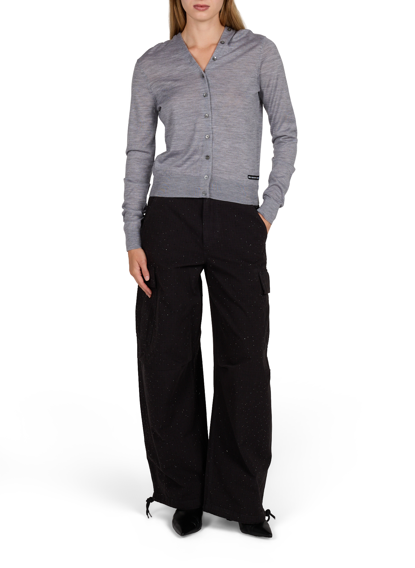 Cardigan met V-hals, knoopsluiting en open rug van wol. ALEXANDER WANG Grijs
