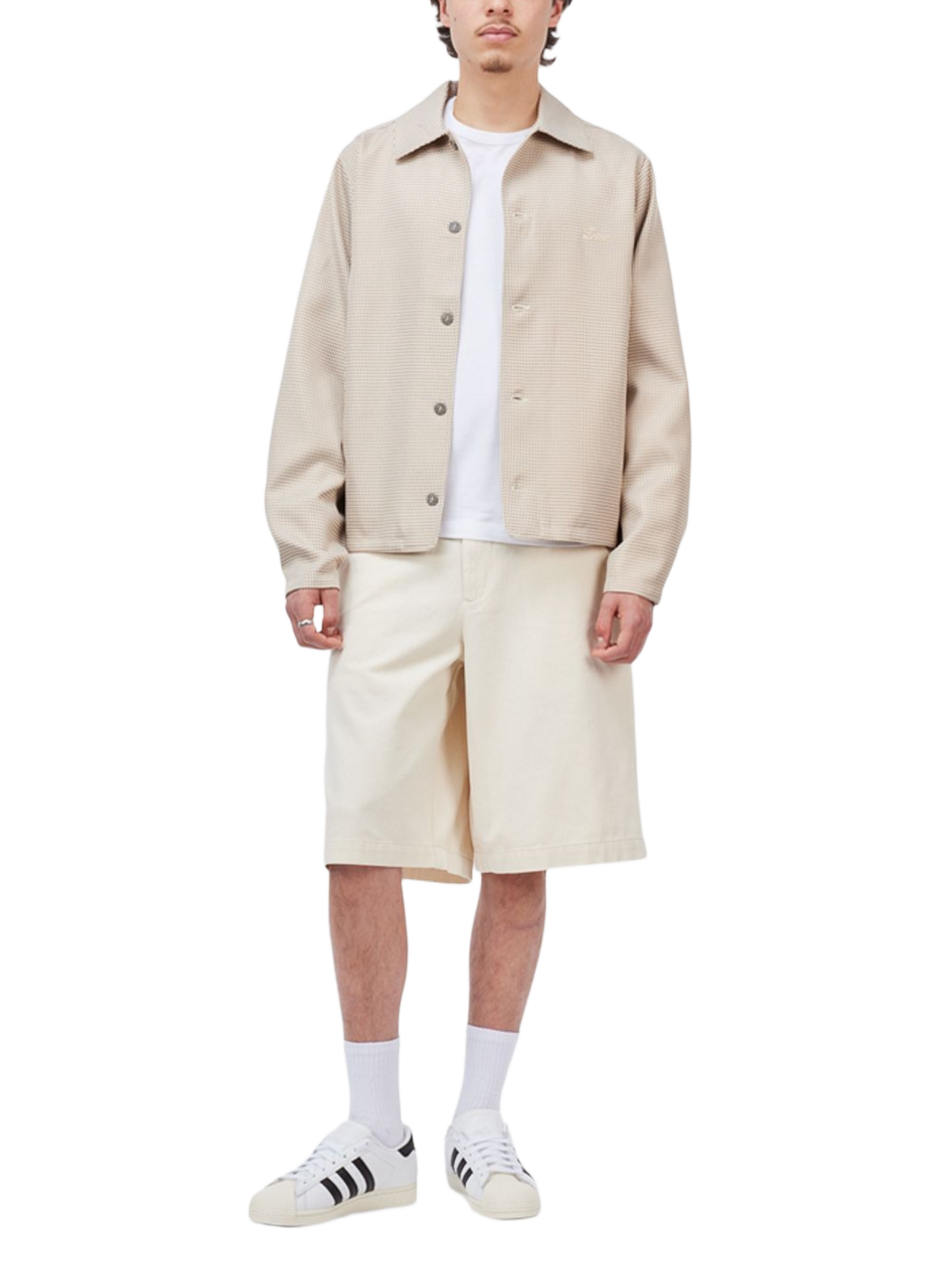 Oversized high-neck cotton denim jacket DIME Beige