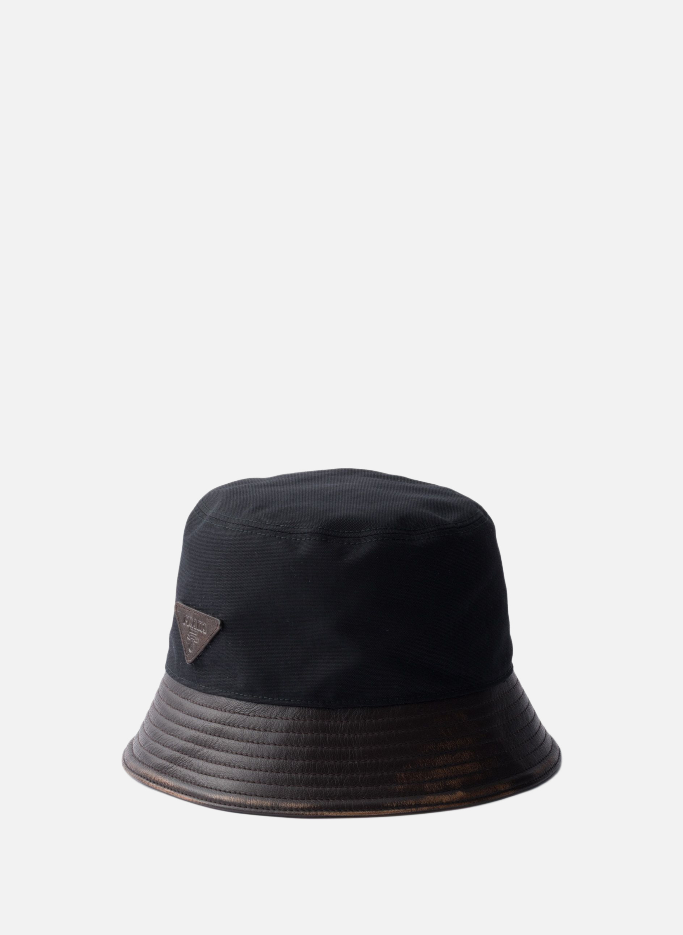 Bob en coton technique et cuir PRADA Noir