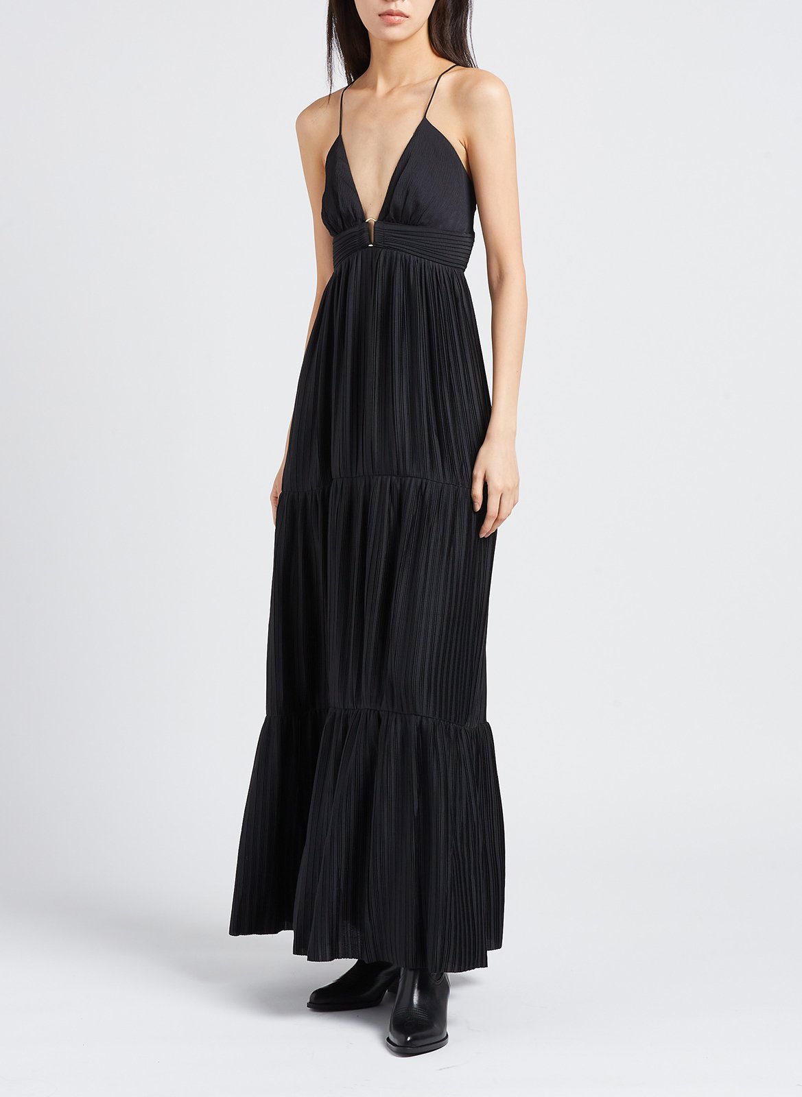 Robe longue col v plissée wasta BA&SH Noir