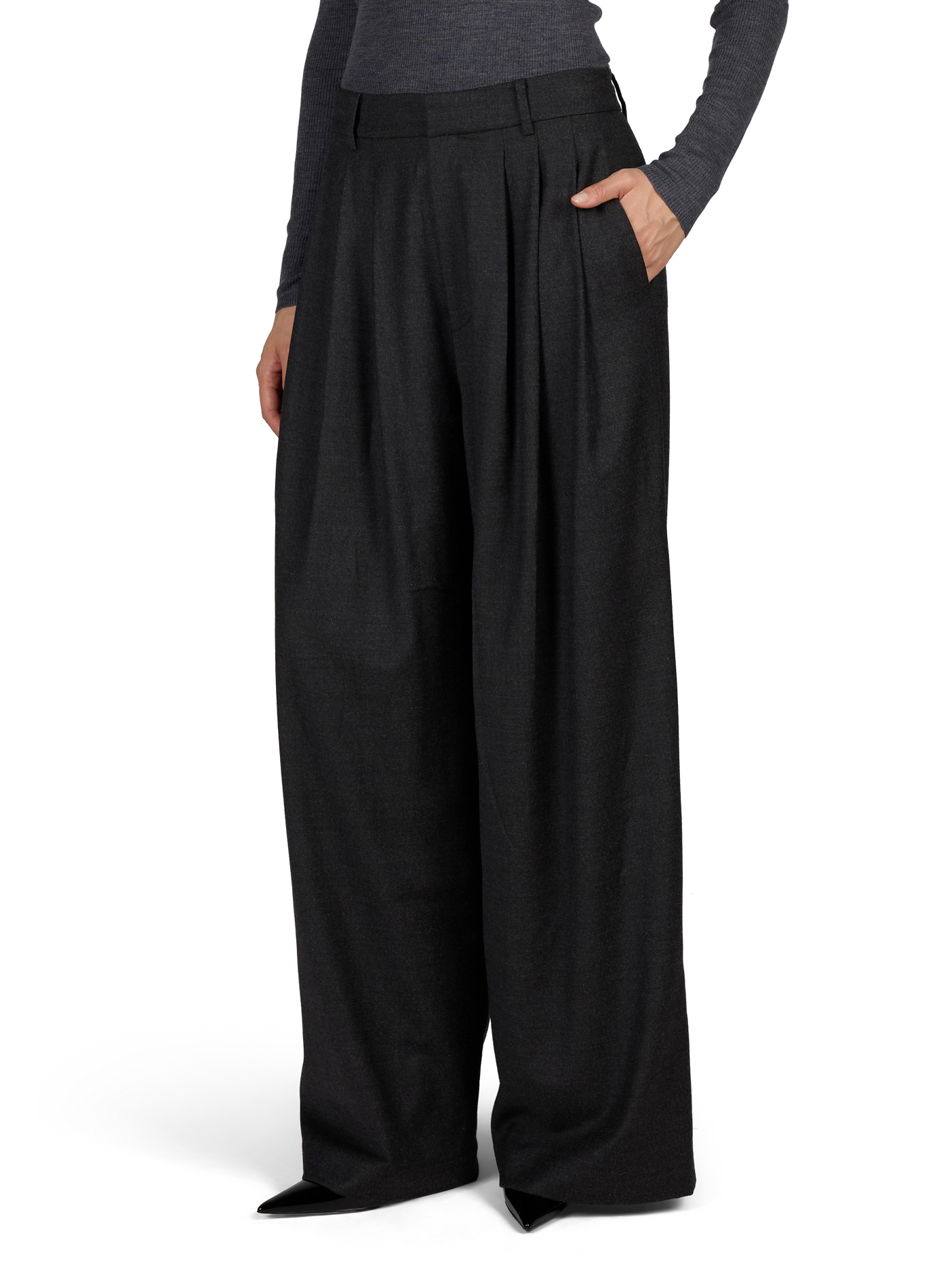 Wide-leg pleated trousers in blended wool TIBI Grey