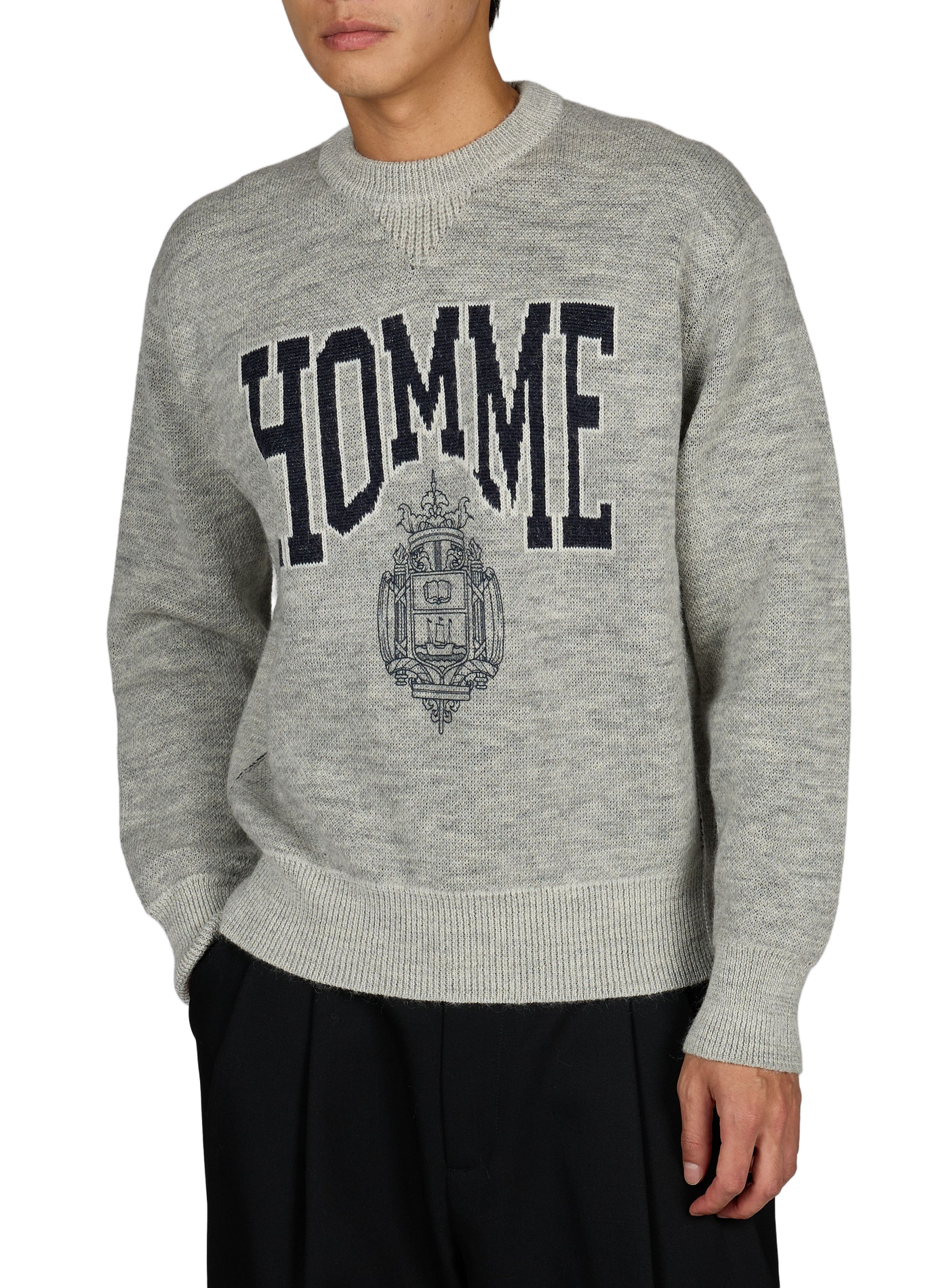 Straight fit round neck wool blend sweater COMME DES GARCONS HOMME Grey