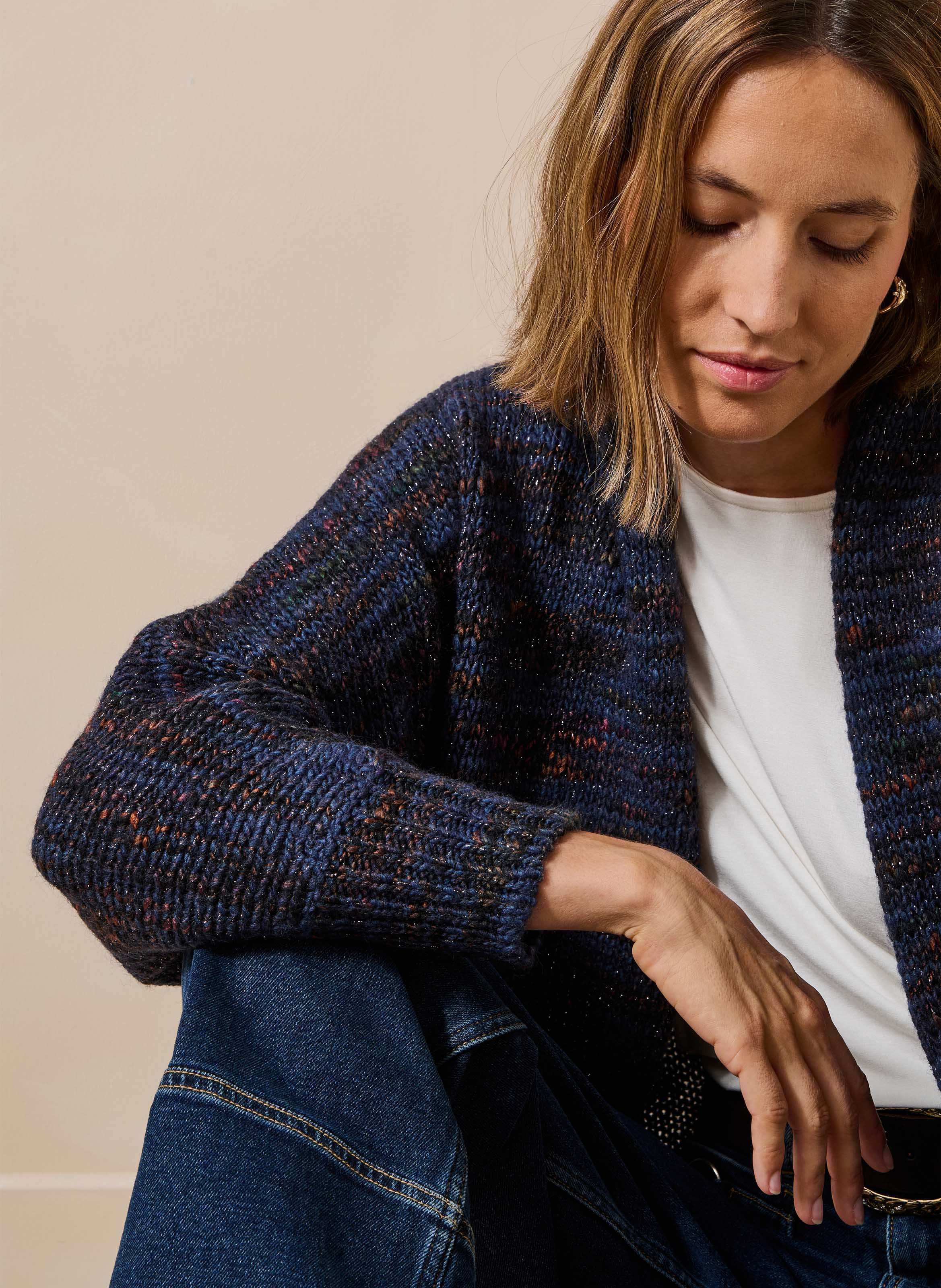 Halflang vest van meerkleurig breisel LA FEE MARABOUTEE Blauw
