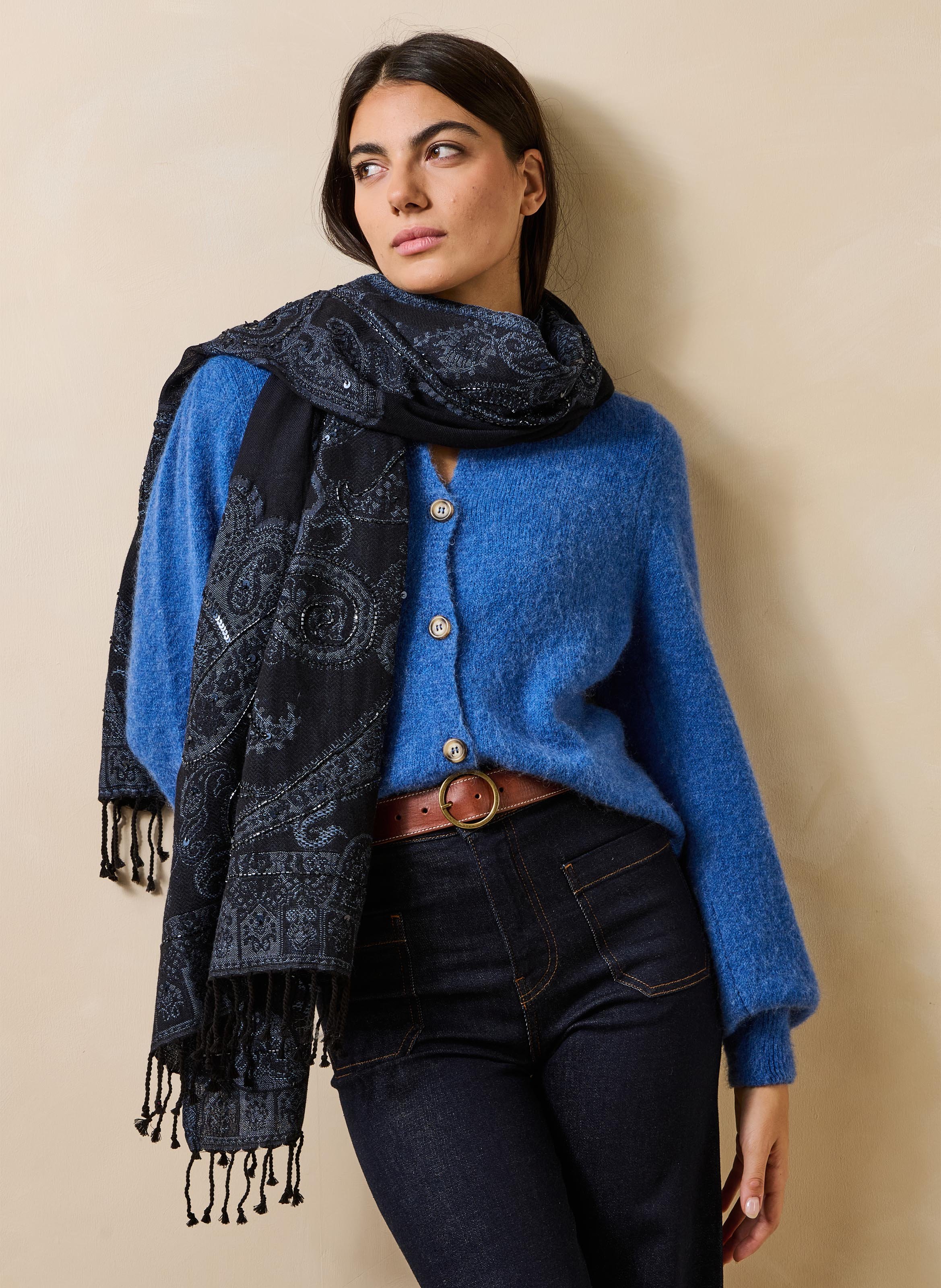 Sjaal van katoenmix LA FEE MARABOUTEE Blauw