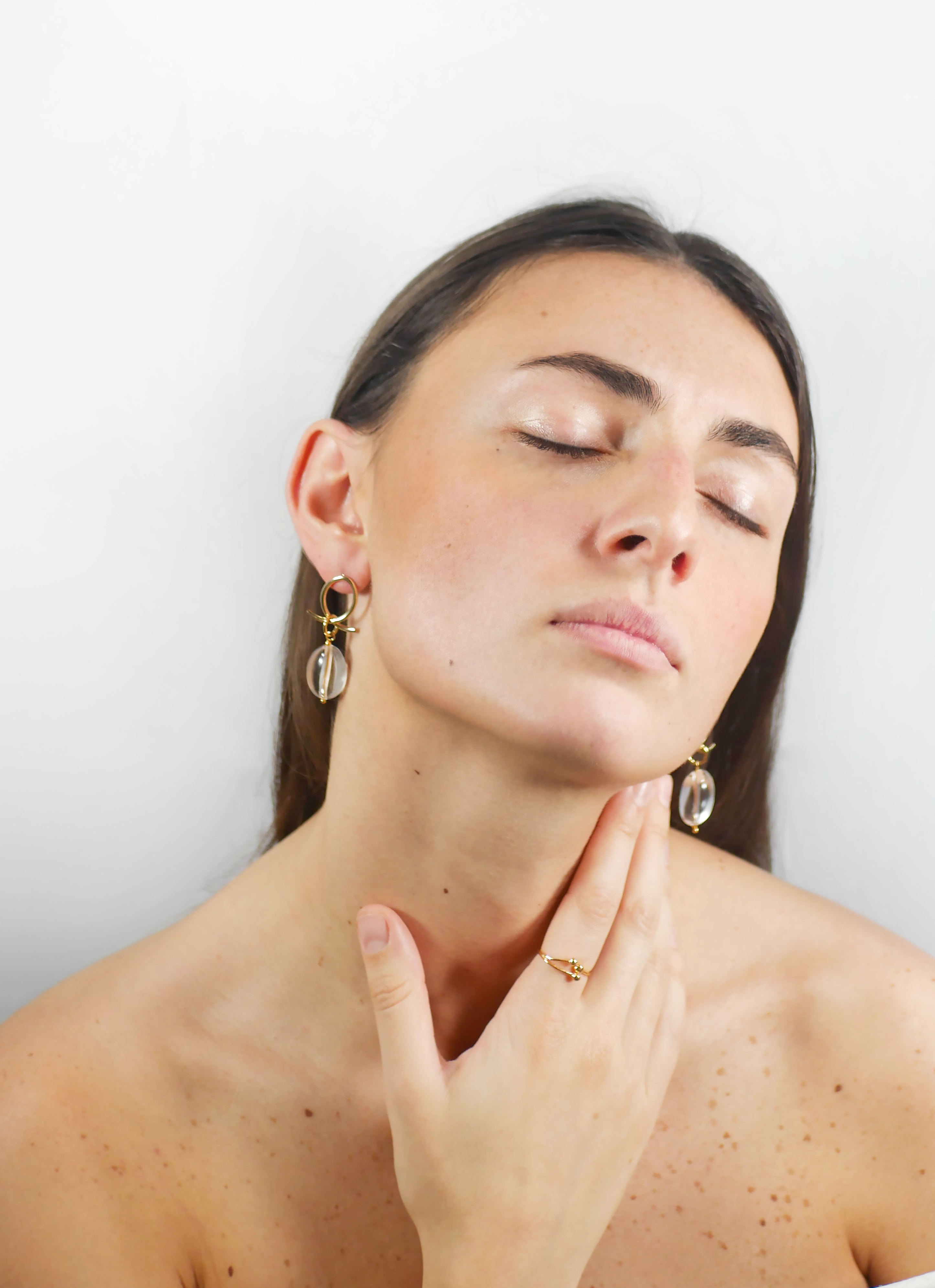 Boucles d'oreille luna cristal de roche argent 925 plaqué or ANNA SOTTILOTTA Doré