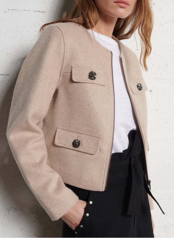 Veste courte droite en laine mélangée Beige by IKKS IKKS Veste courte droite en laine mélangée Beige