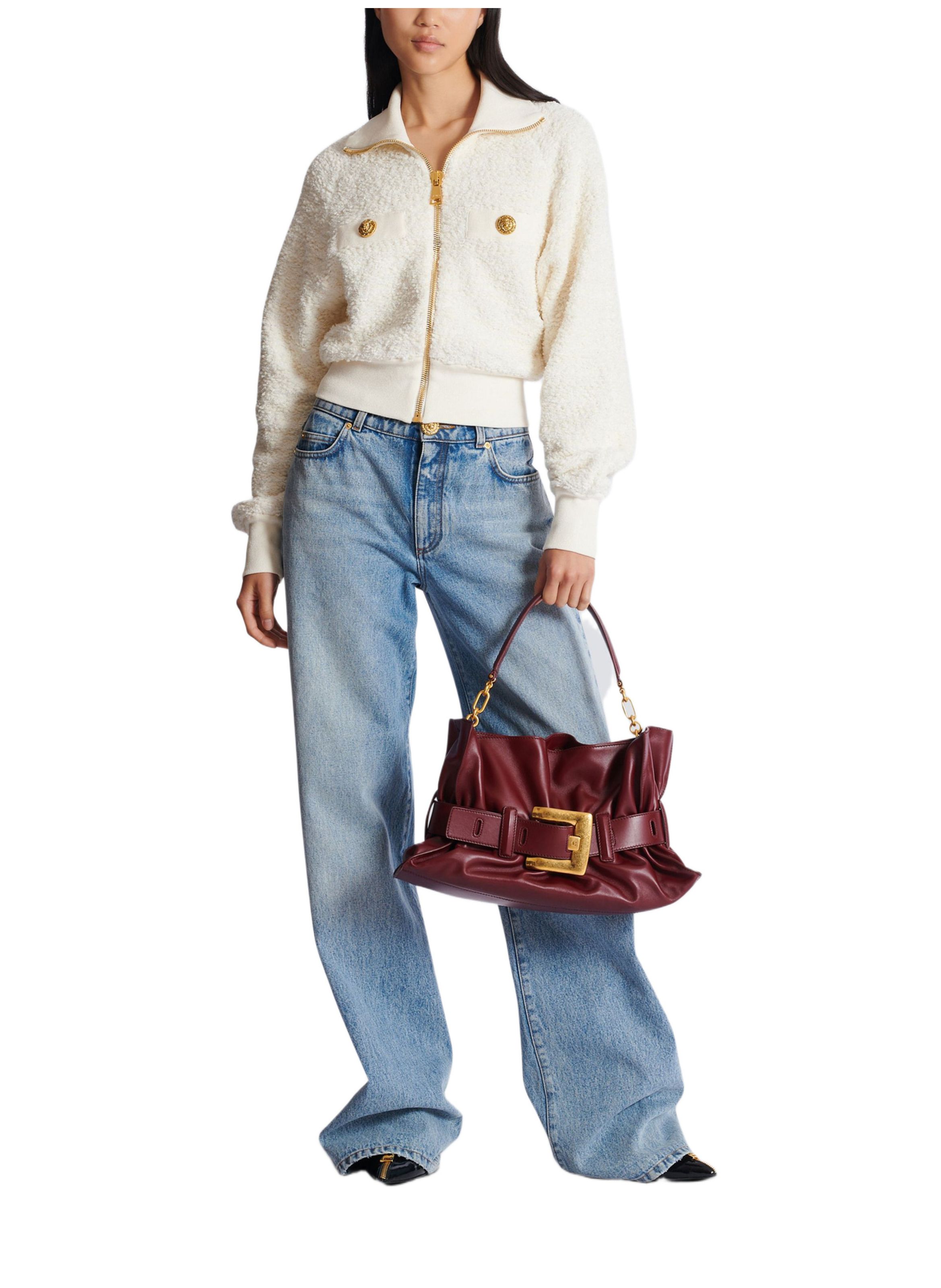 Sac anthem medium en cuir BALMAIN Marron