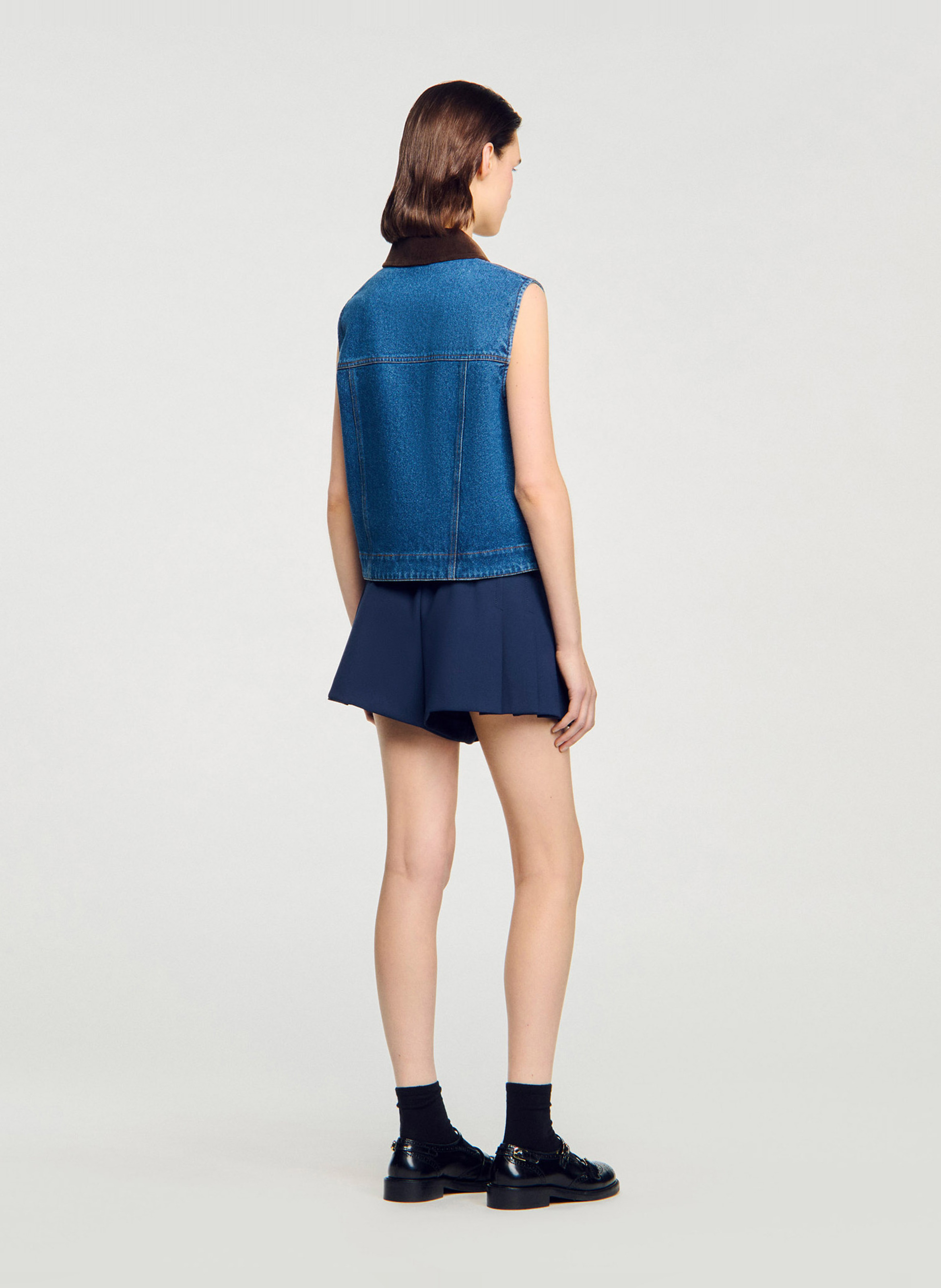 Blouson col classique en denim de coton SANDRO Bleu