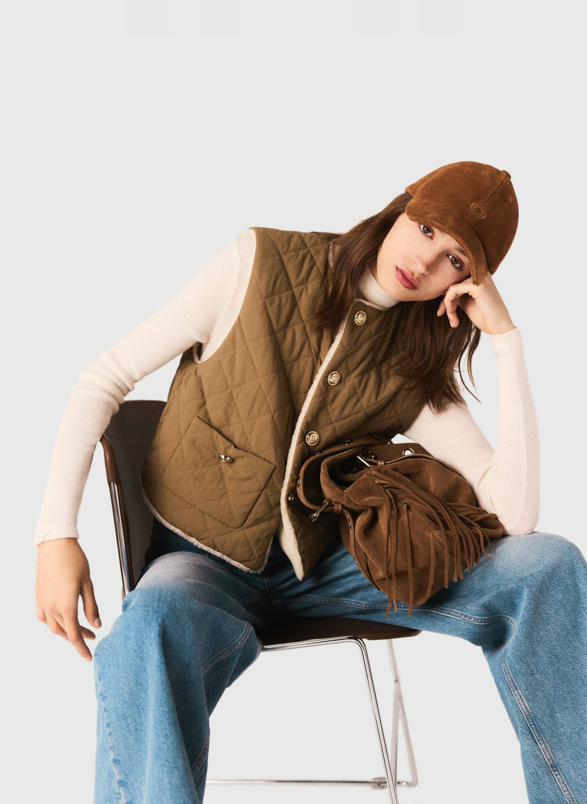 Veste col rond en sherpa MAJE Beige