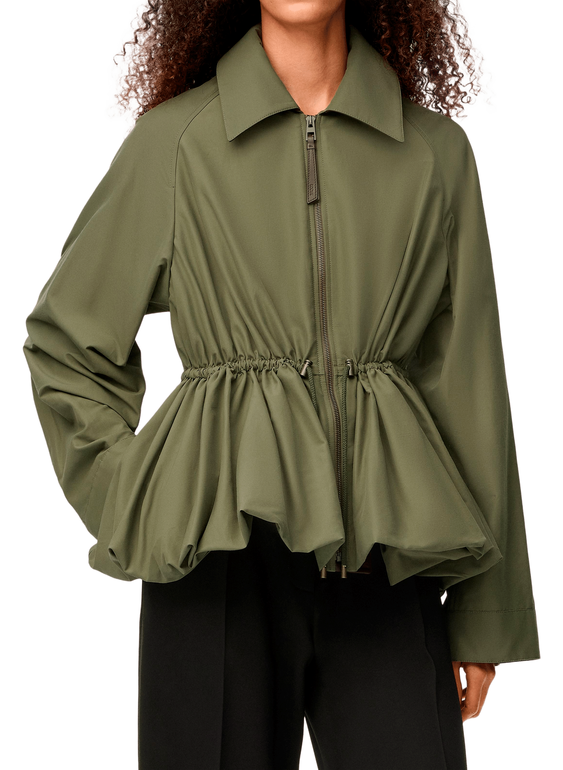 LOEWE Fitted jacket in mixed leather and cotton Green