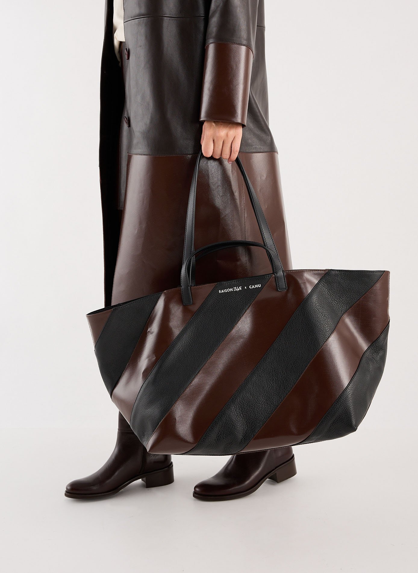 Cabas M Saison 1865 x Cahu bi-matière en cuir mélangé  SAISON 1865 Marron