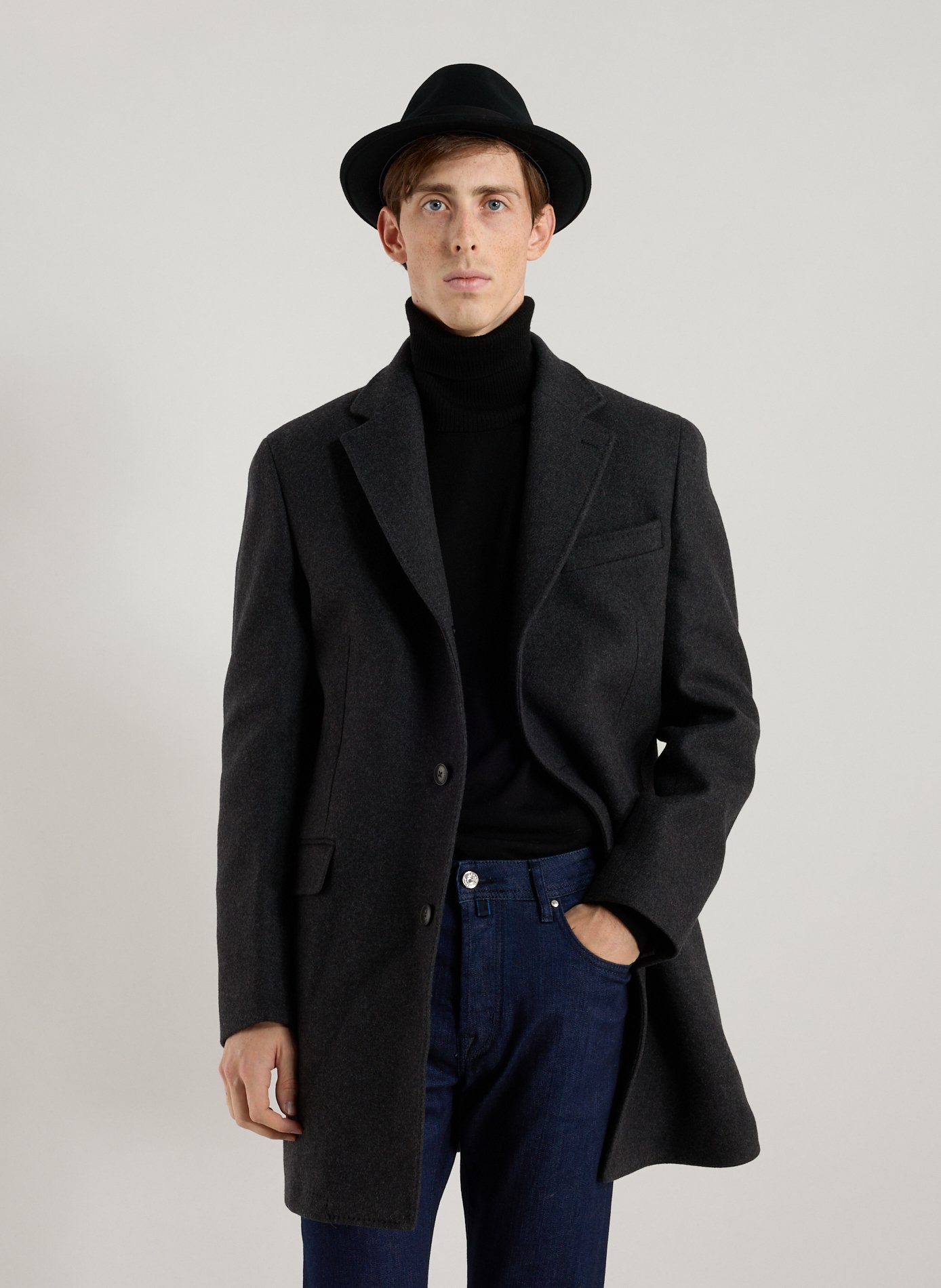 Double-faced wool and cashmere blend straight coat HACKETT Grey