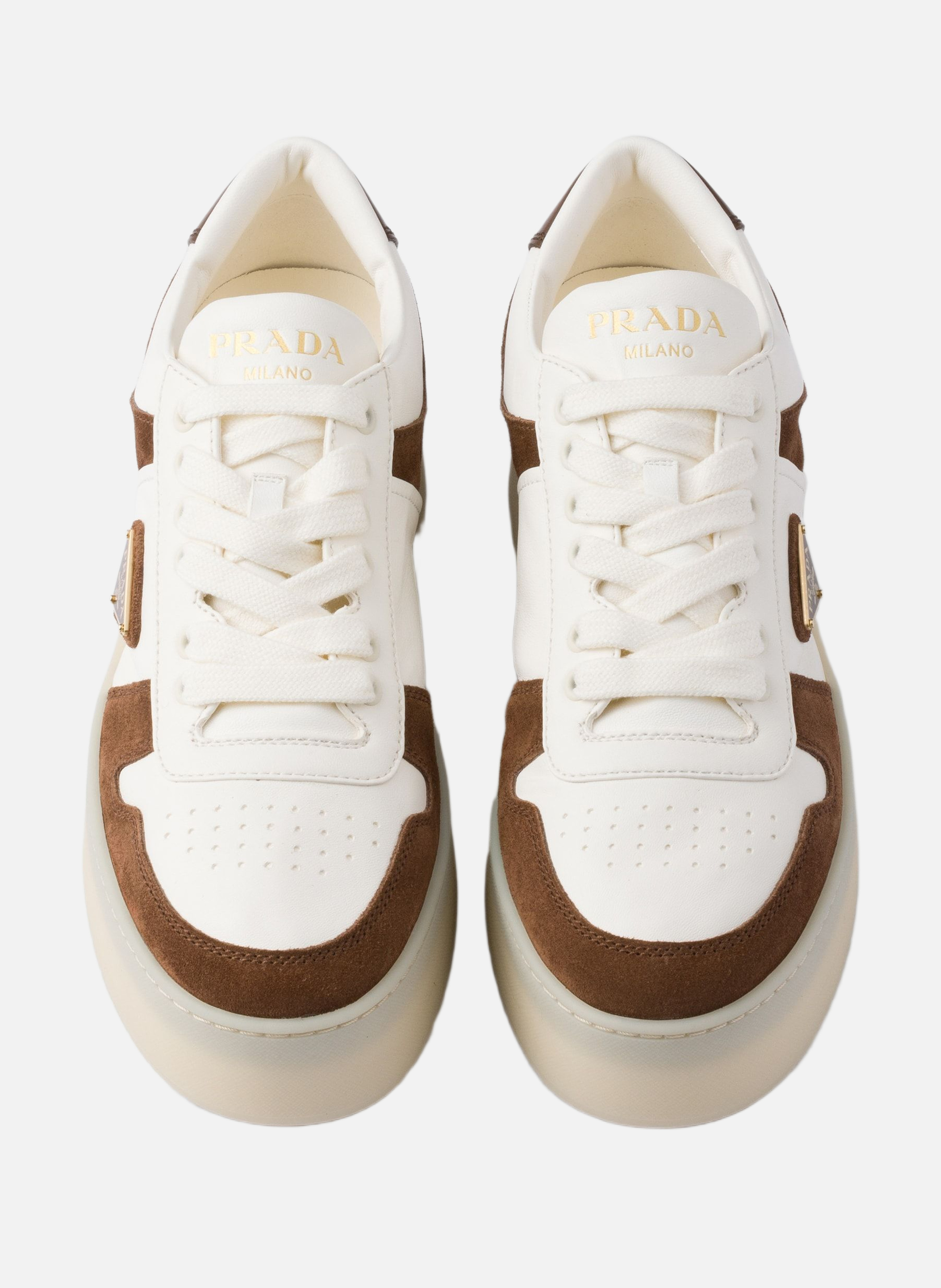 Sneakers downtown bold en cuir nappa et veau velou PRADA Marron