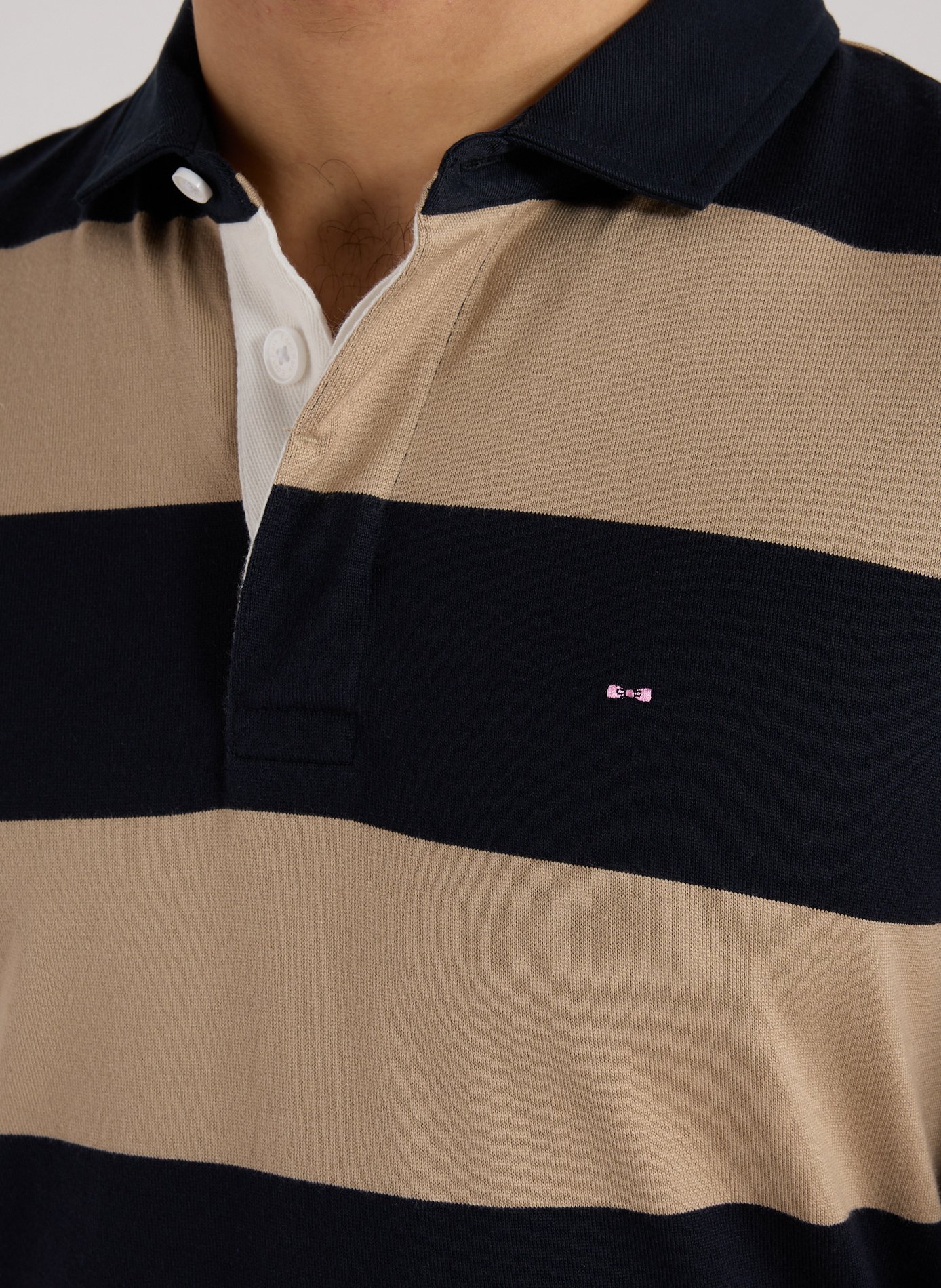 Striped long-sleeve cotton polo EDEN PARK Beige