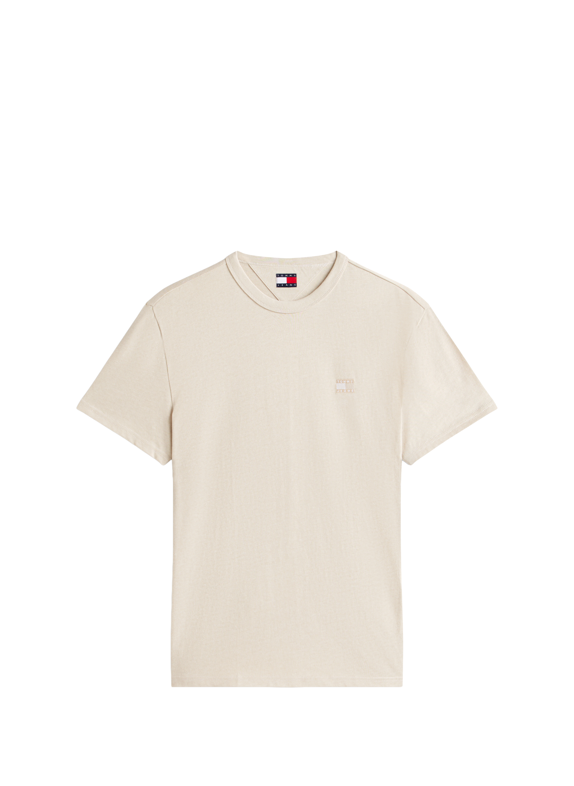 Round neck short sleeve t-shirt with embroidered logo TOMMY HILFIGER Beige