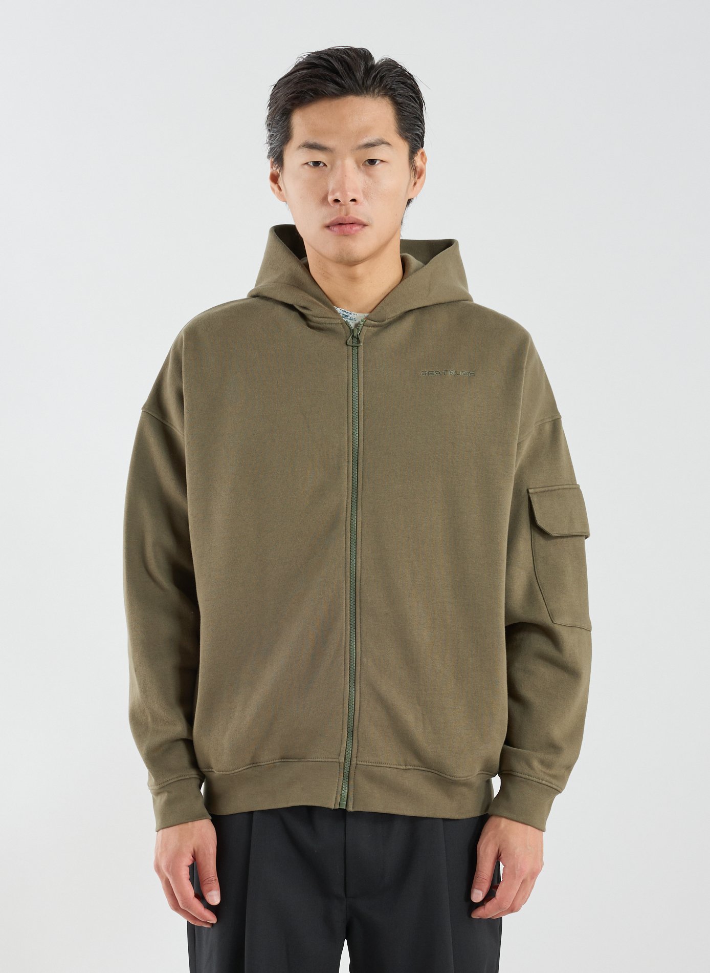 Sweat zippé à capuche en coton mélangé GERTRUDE ET GASTON Kaki