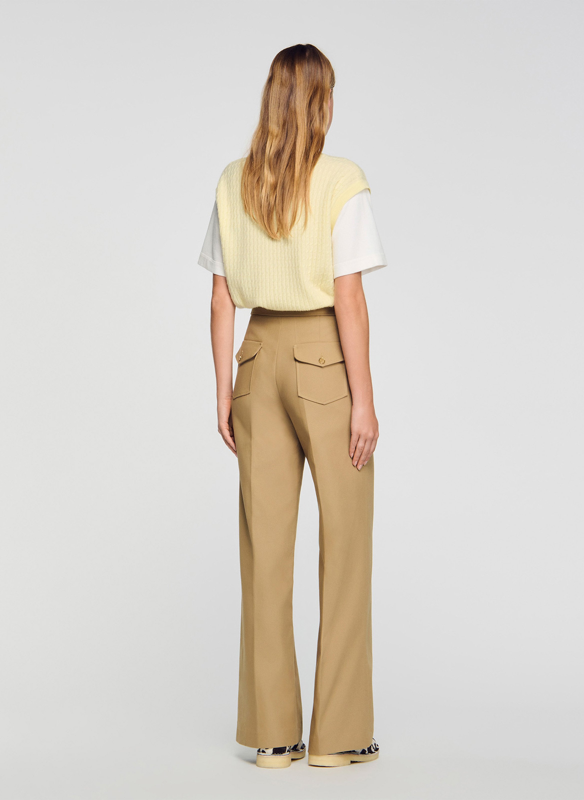 Pantalon large de tailleur en coton SANDRO Beige