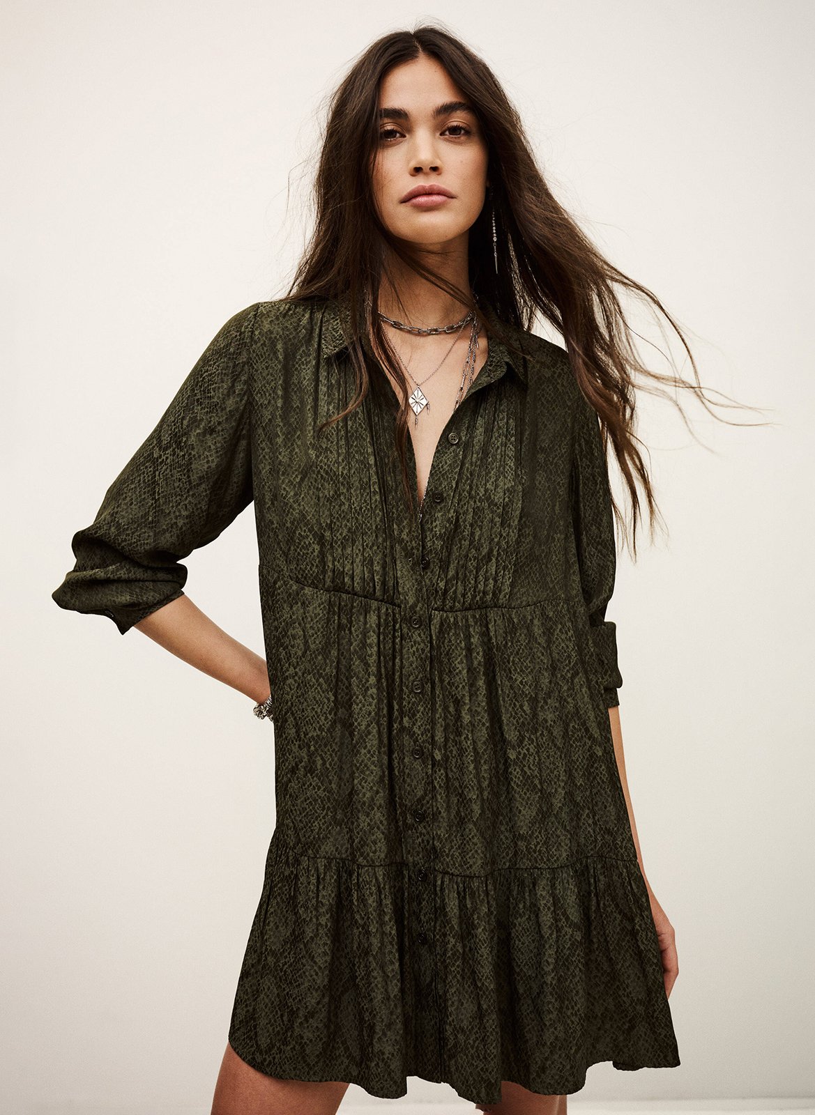 Robe courte col classique imprimée rosyna BA&SH Kaki