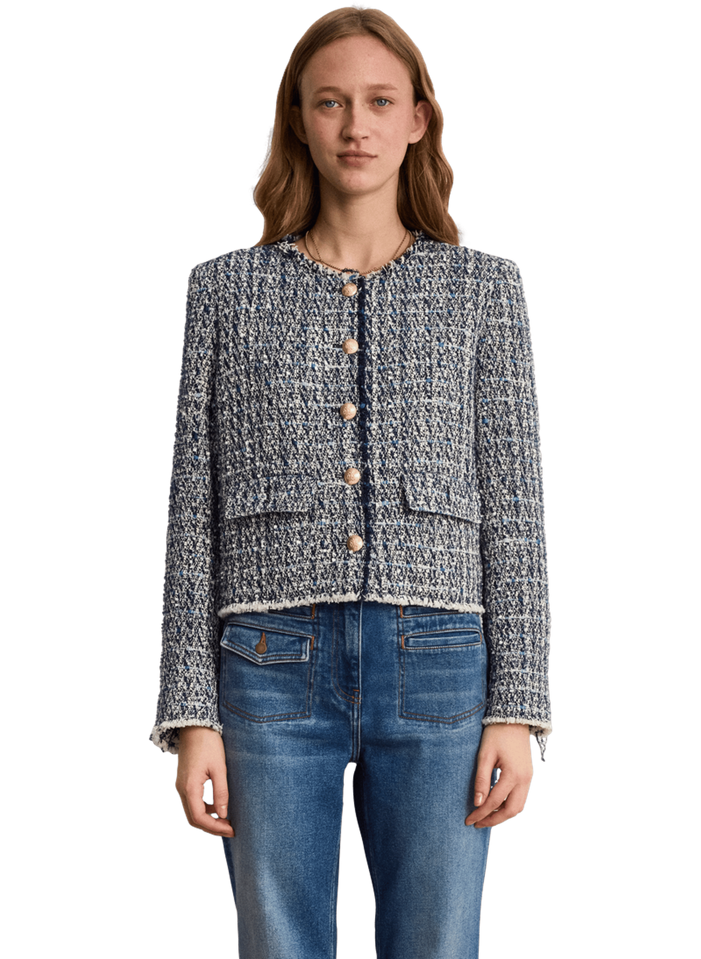 Veste sans col en tweed et lurex - mariline PABLO Bleu