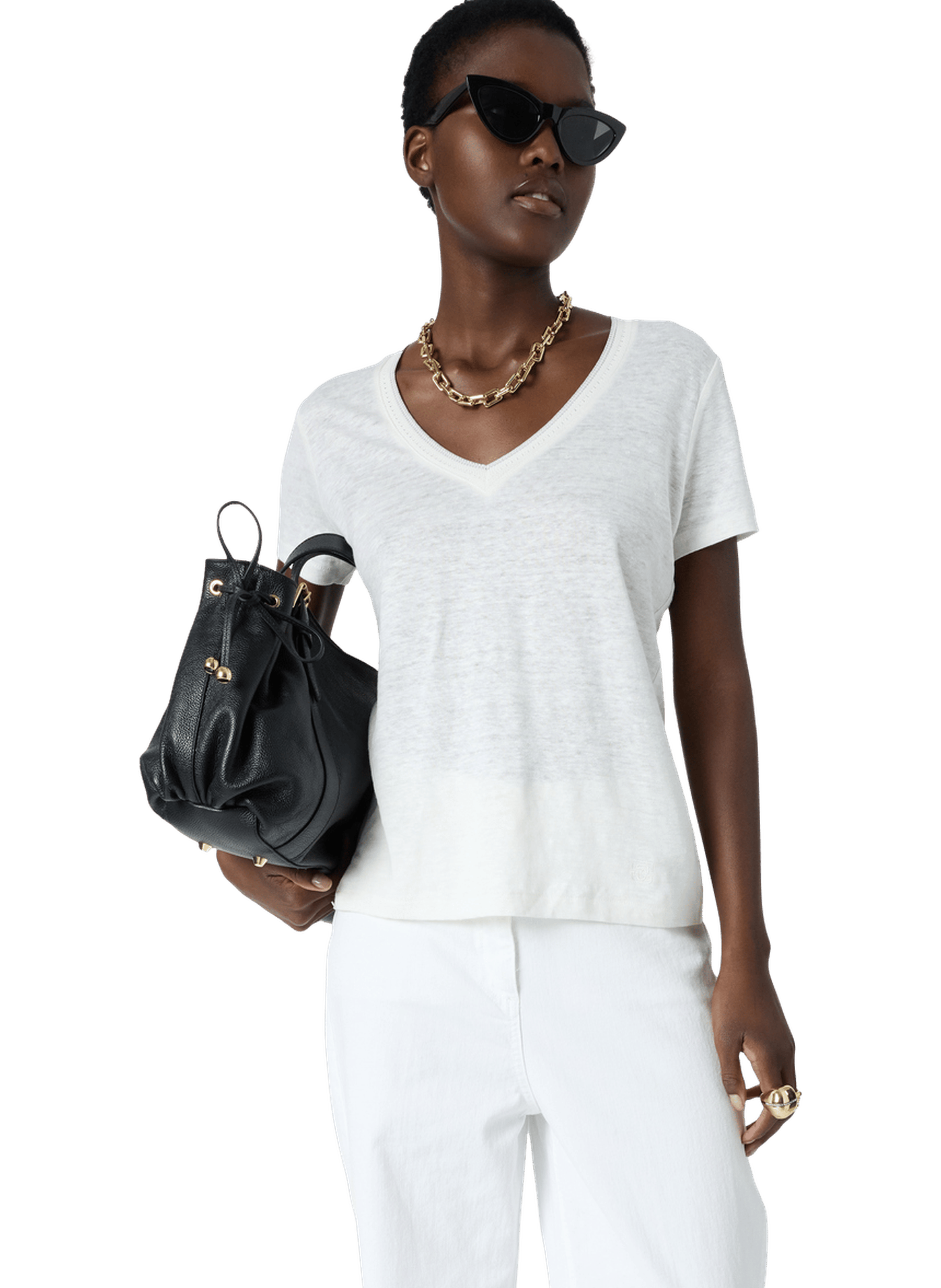 T-shirt v en lin à lurex - mirana GERARD DAREL Blanc