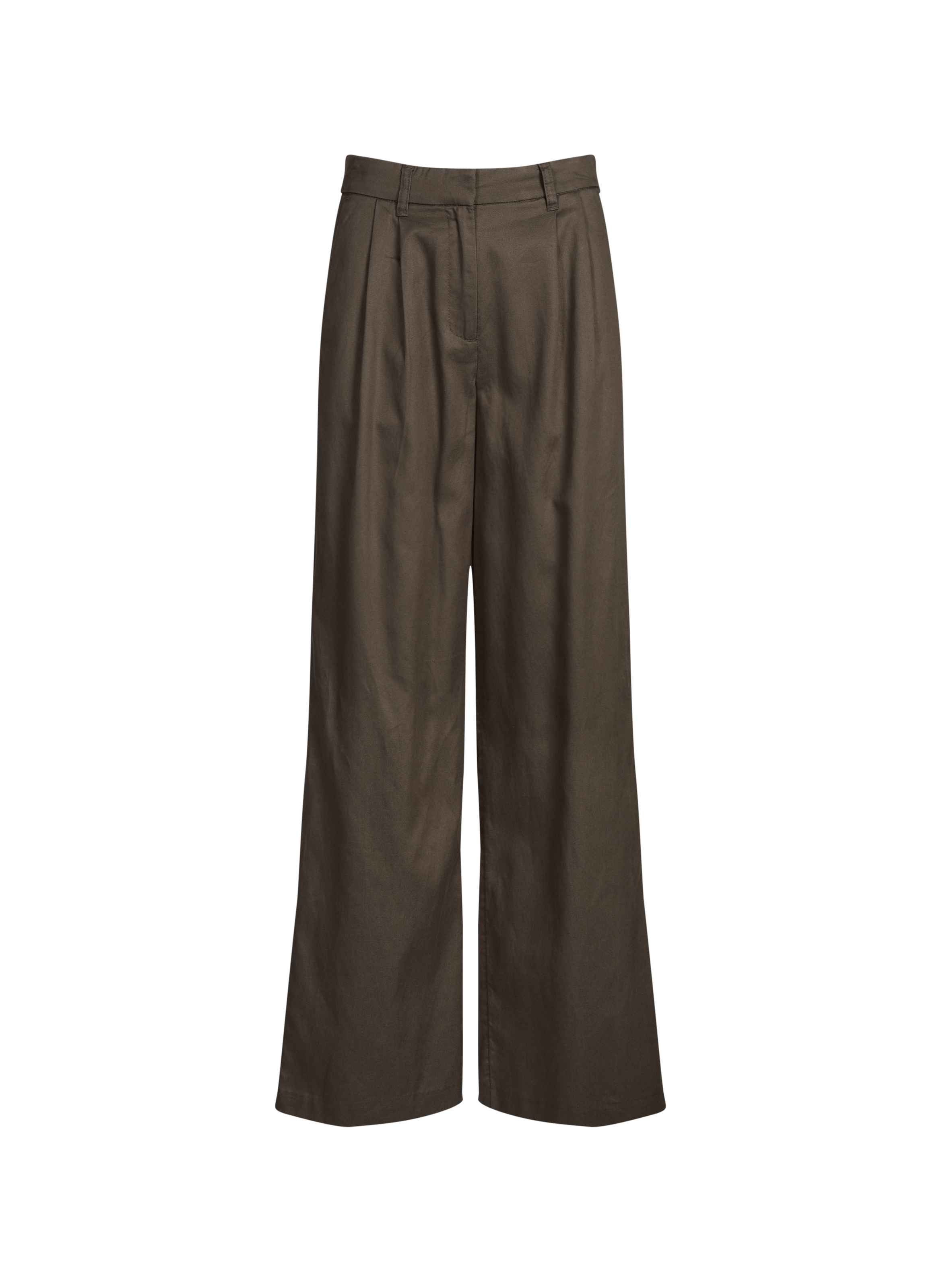 Wide-leg pants in cotton and linen blend OBJECT Brown