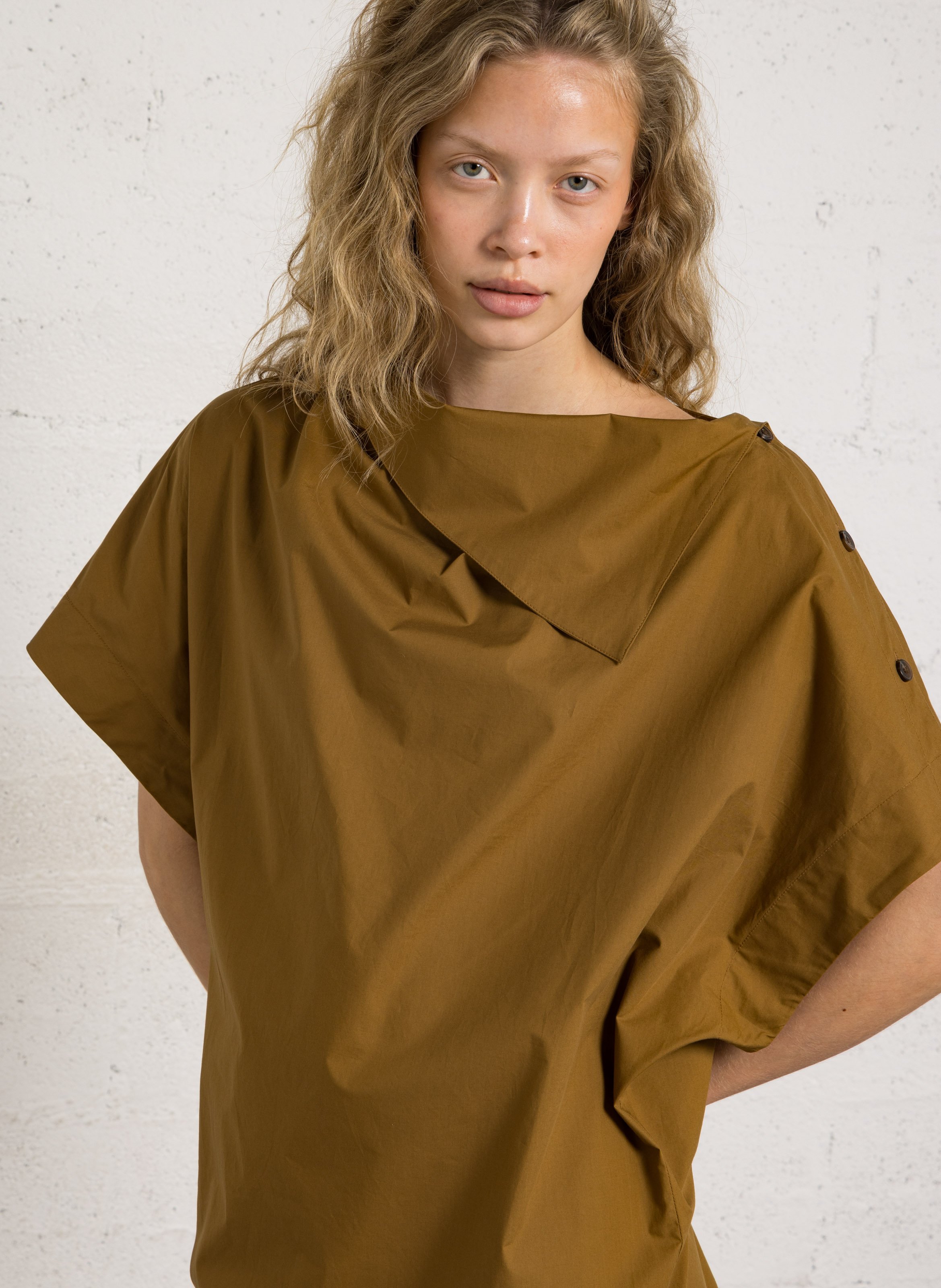 Robe courte col tombant en coton bio hattie SOEUR Marron