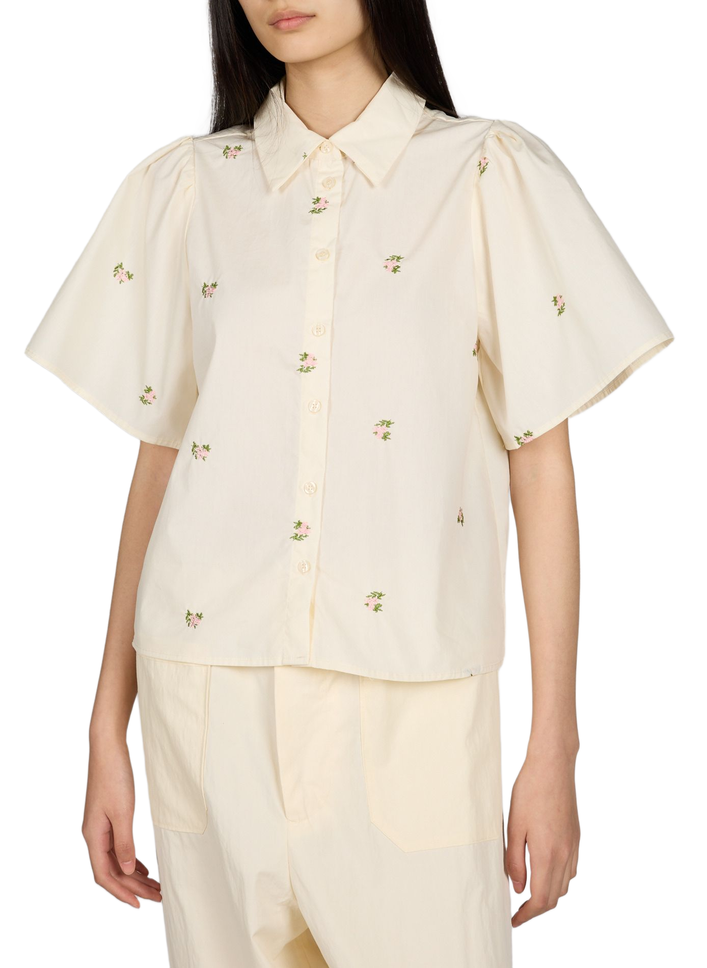 Chemise à fleurs en coton OBJECT Blanc