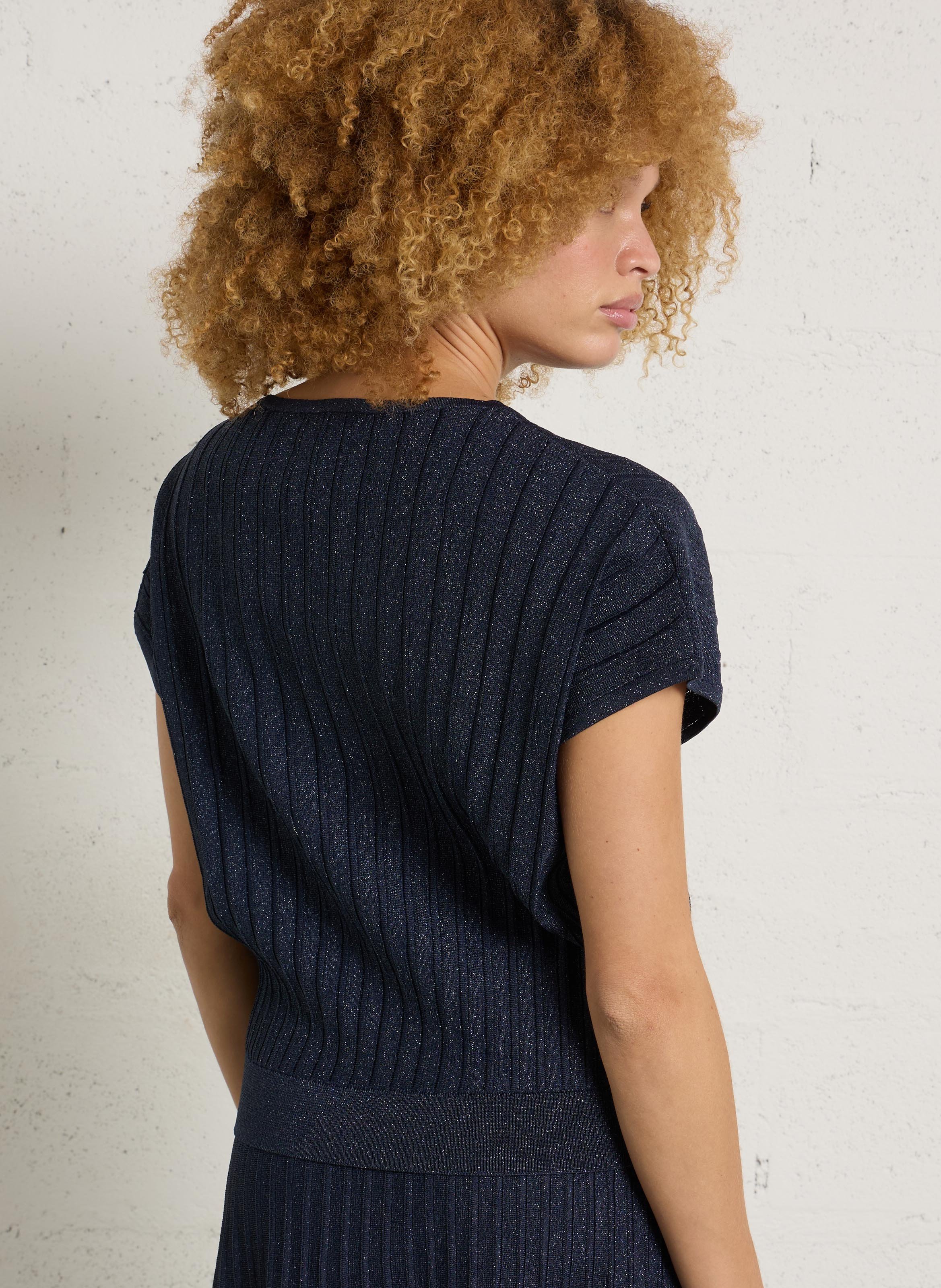 Top oversize col rond en maille pailletée perla MAISON 123 Violet