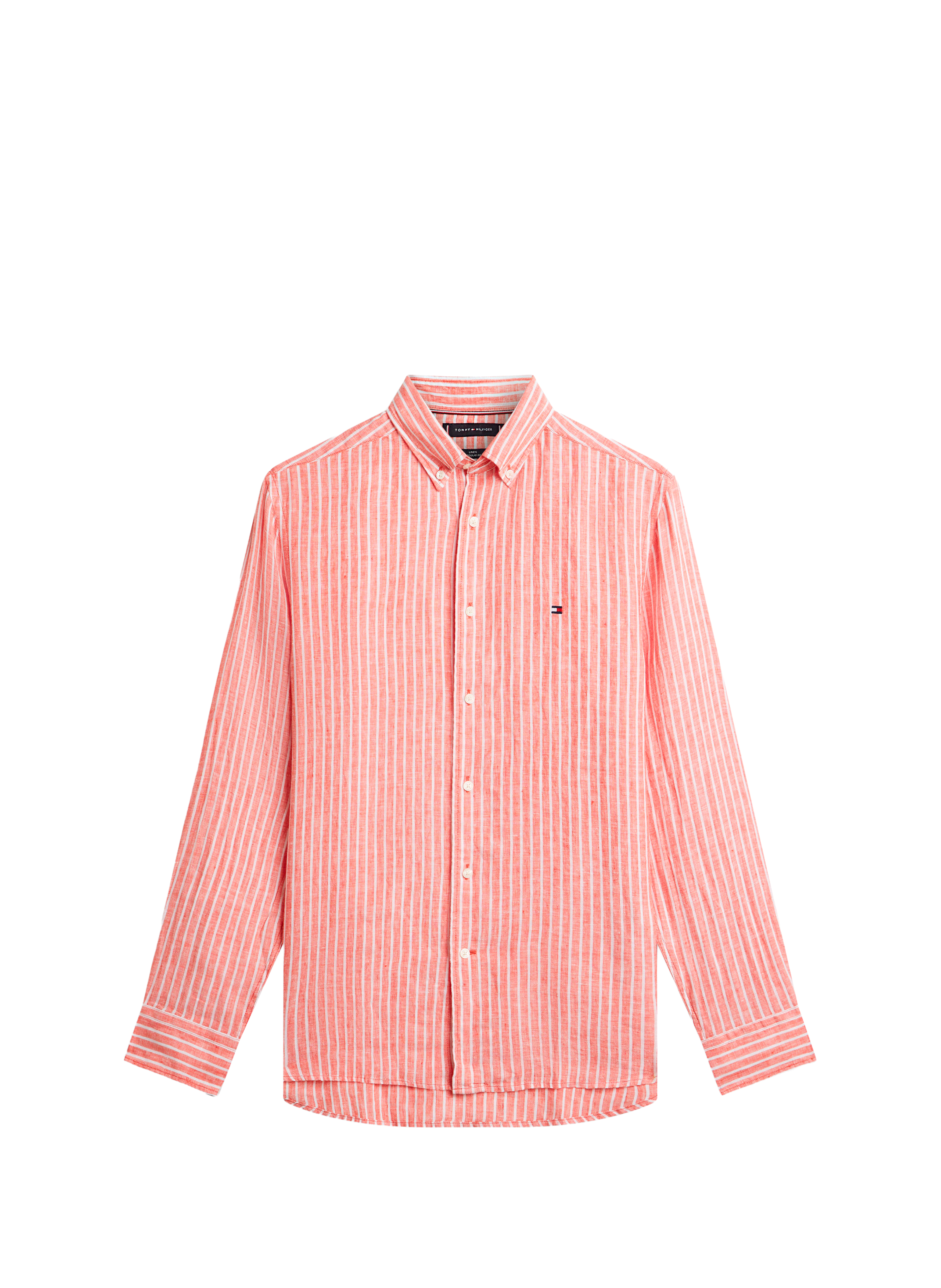 Straight Striped Linen Shirt with Logo TOMMY HILFIGER Orange