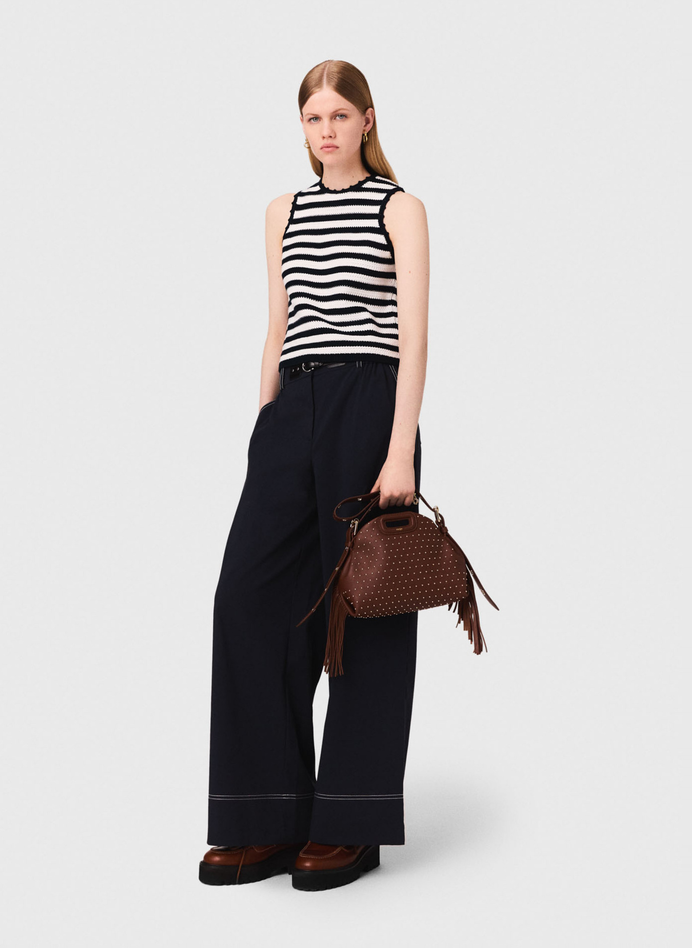 Pantalon large en coton mélangé MAJE Bleu