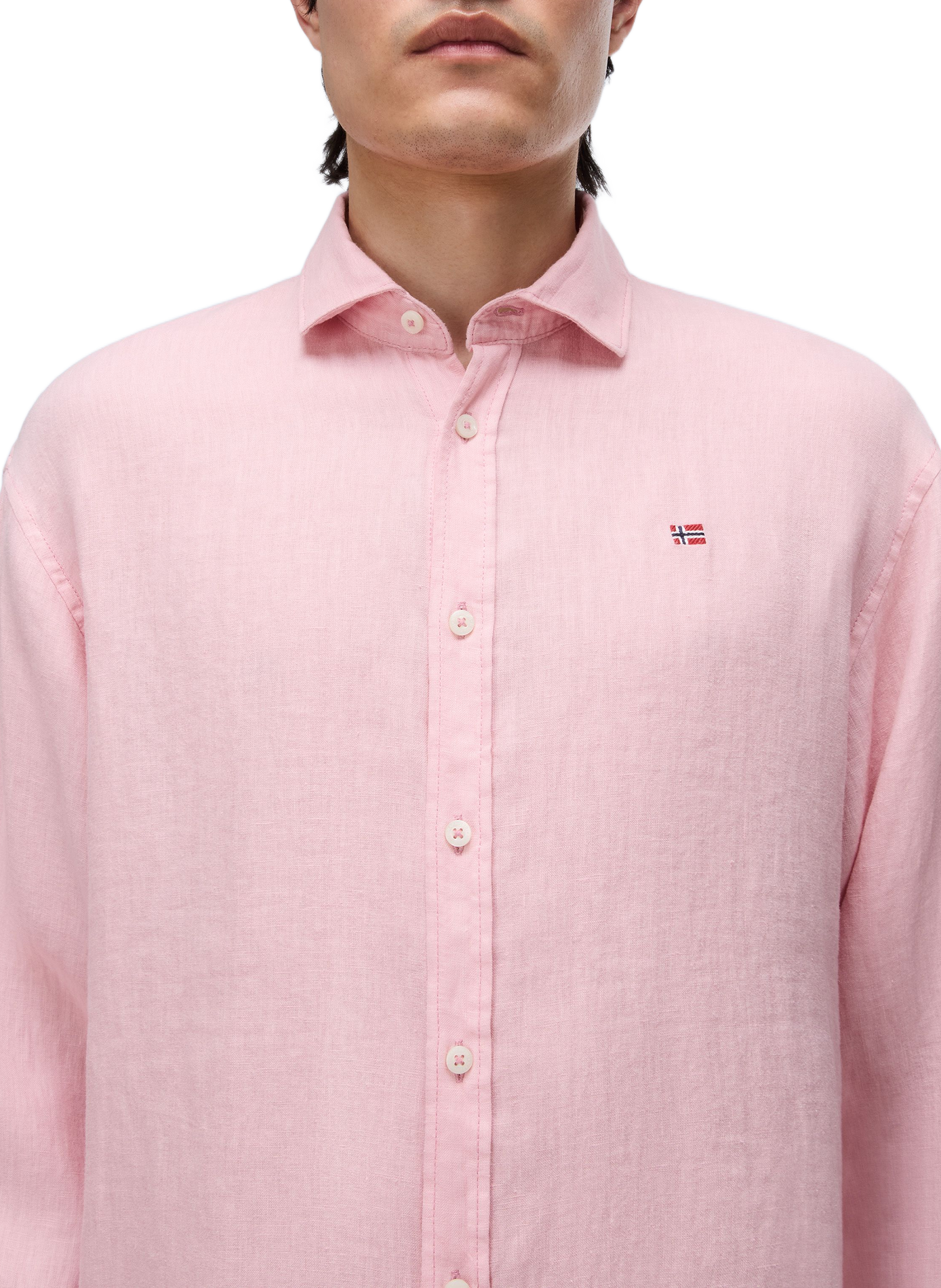 Chemise droite à manches longues en lin NAPAPIJRI Rose