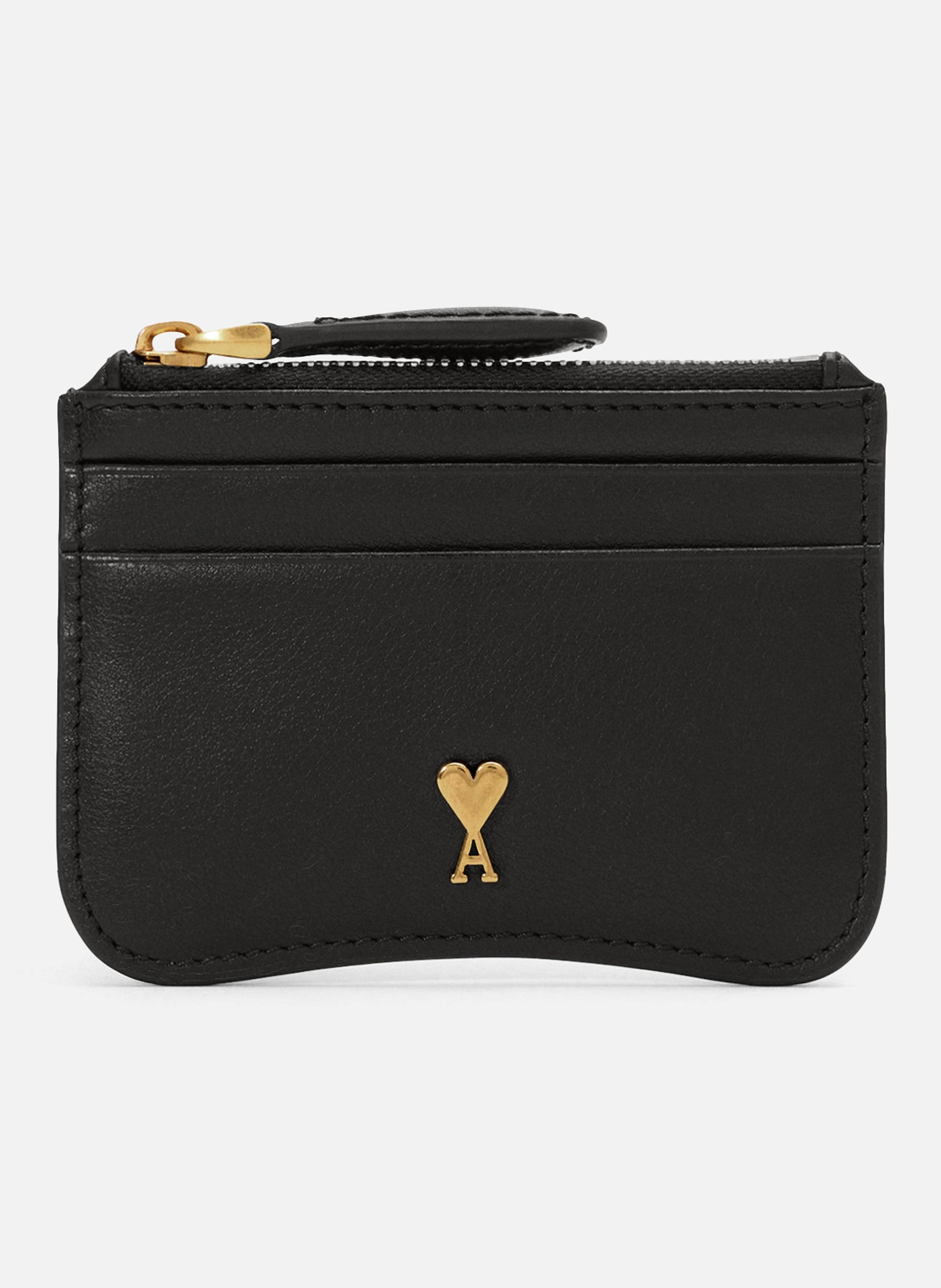 Porte-cartes paris paris zippé unisexe en cuir de vachette AMI PARIS Noir