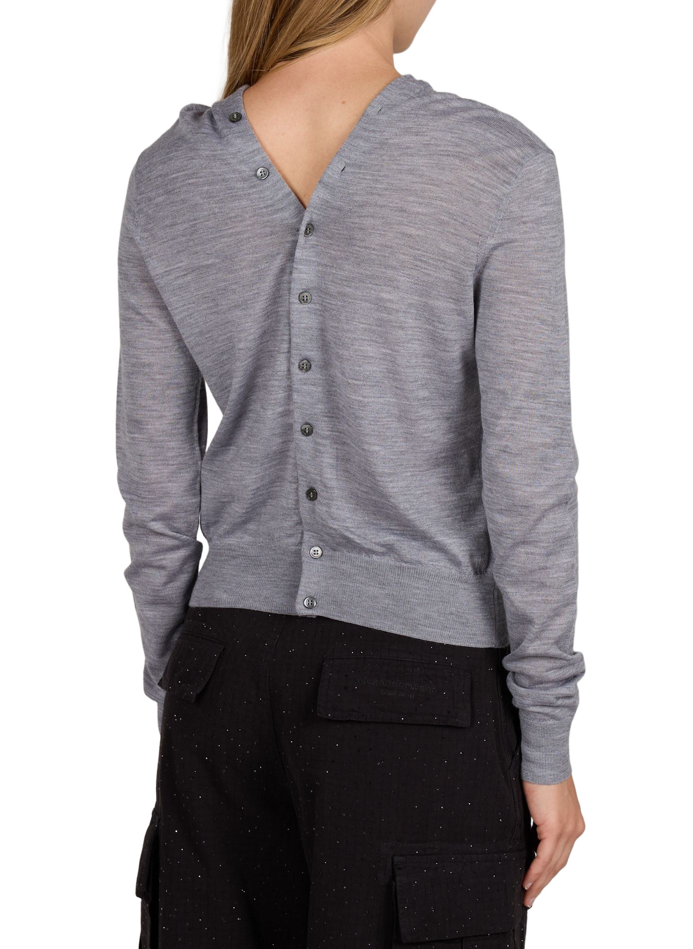 Cardigan met V-hals, knoopsluiting en open rug van wol. ALEXANDER WANG Grijs