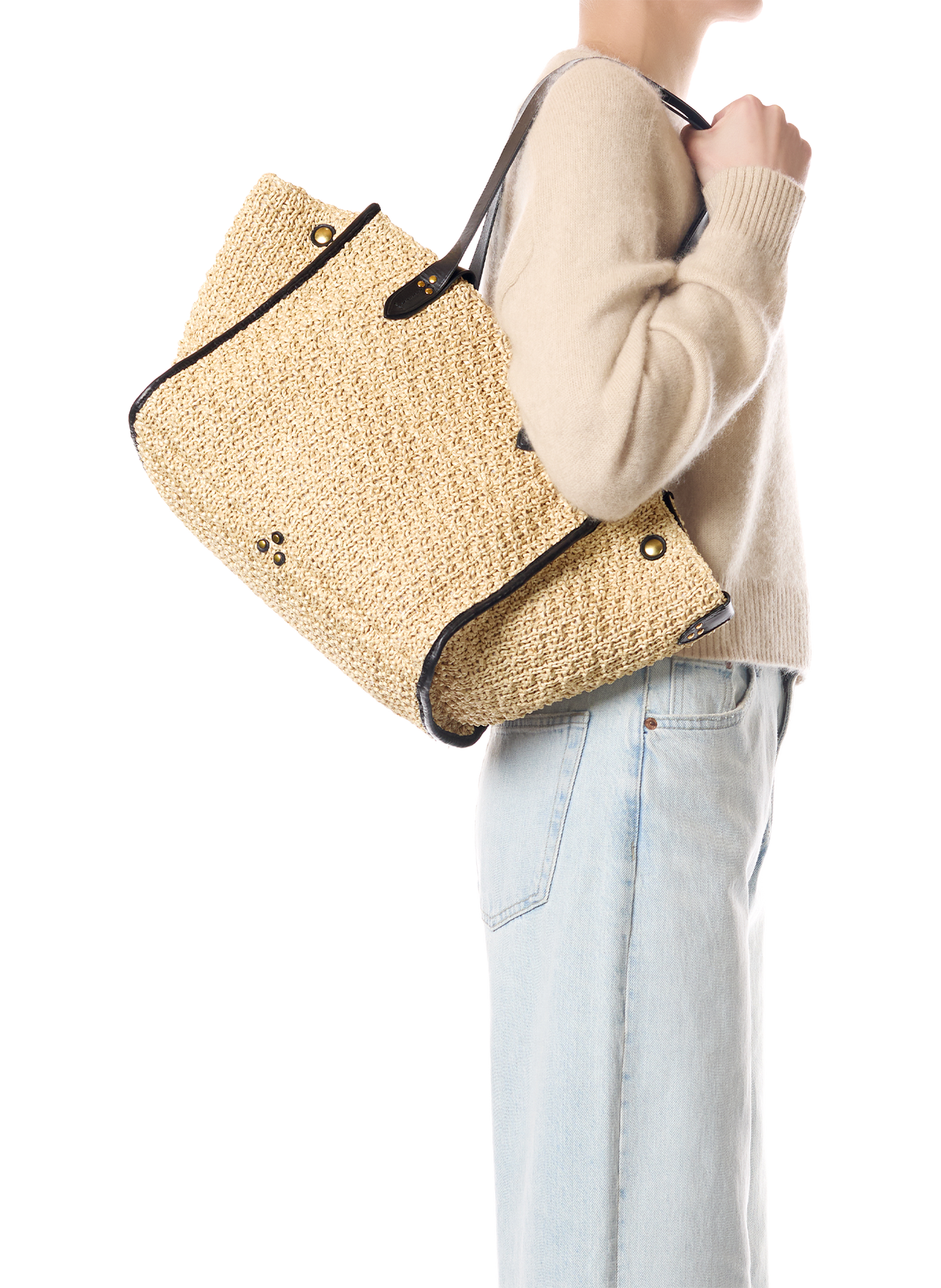 Einkaufstasche Leon M aus Raffia und Leder JÉRÔME DREYFUSS Beige