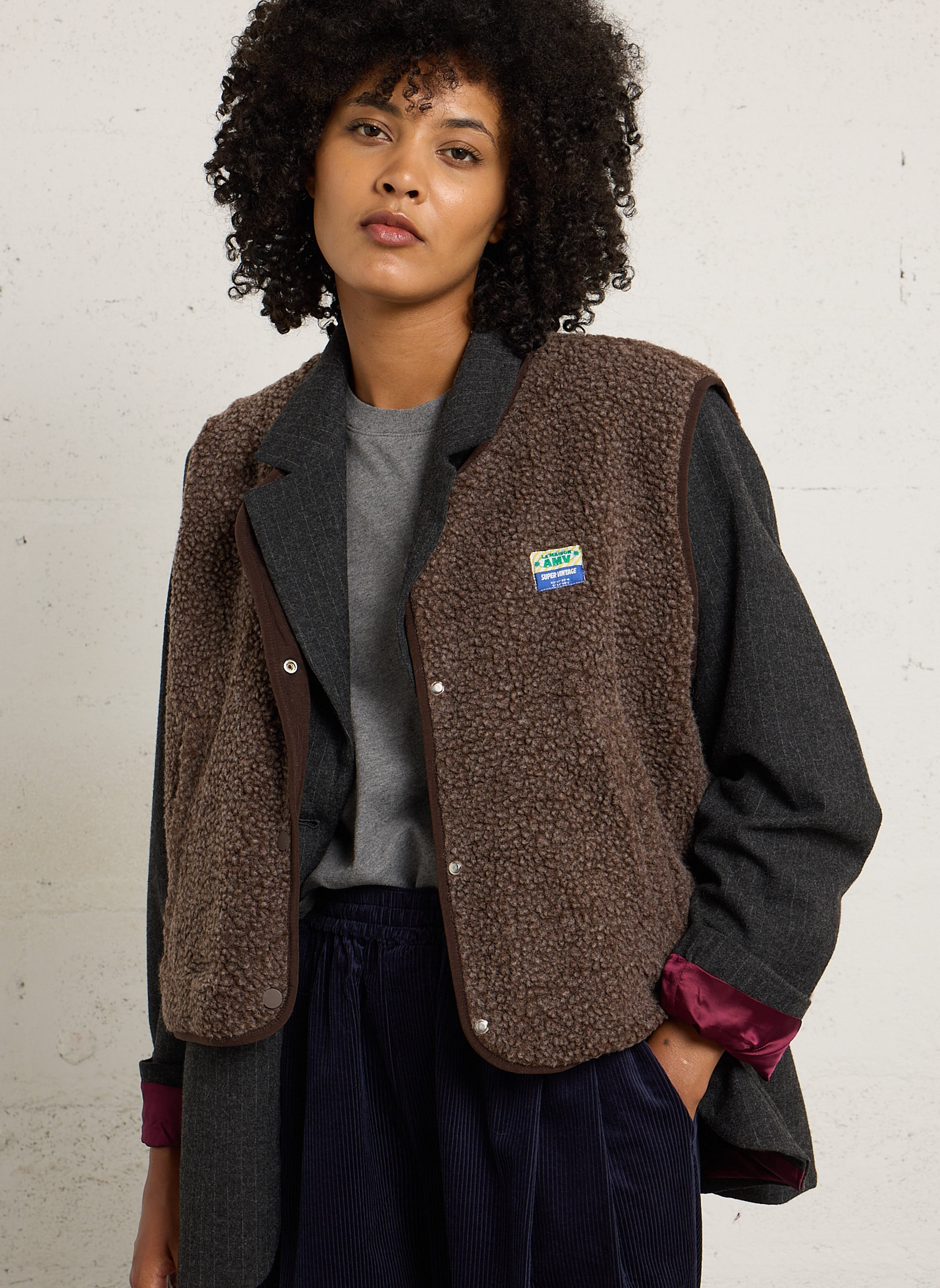 Gilet col rond molletonné sans manches hoktown AMERICAN VINTAGE Marron