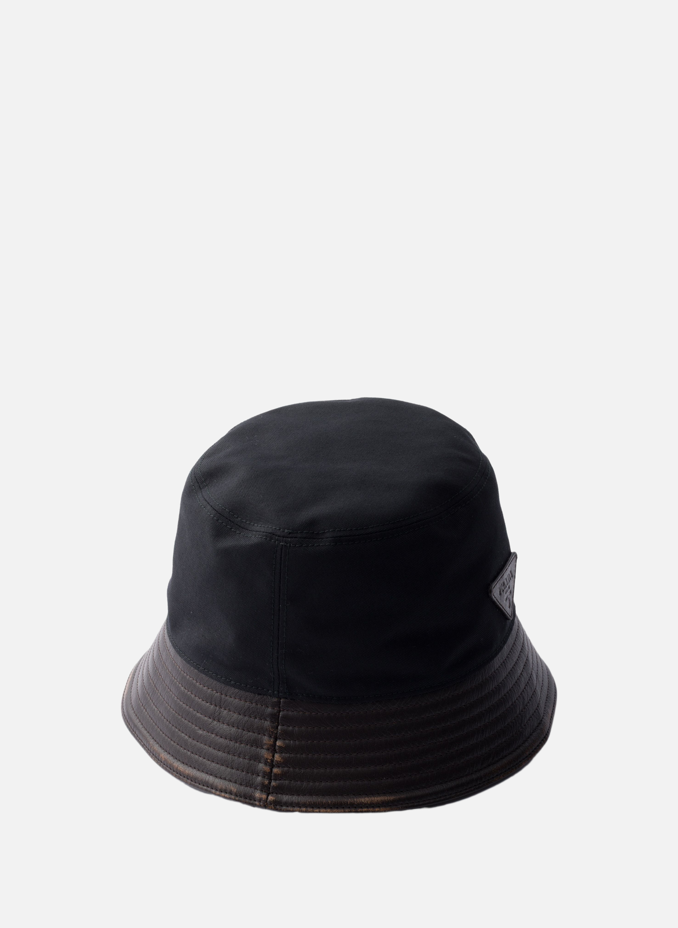 Bob en coton technique et cuir PRADA Noir